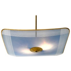 Rare Large Mid-Century Modern Brass Ceiling Lamp with Blue Glass