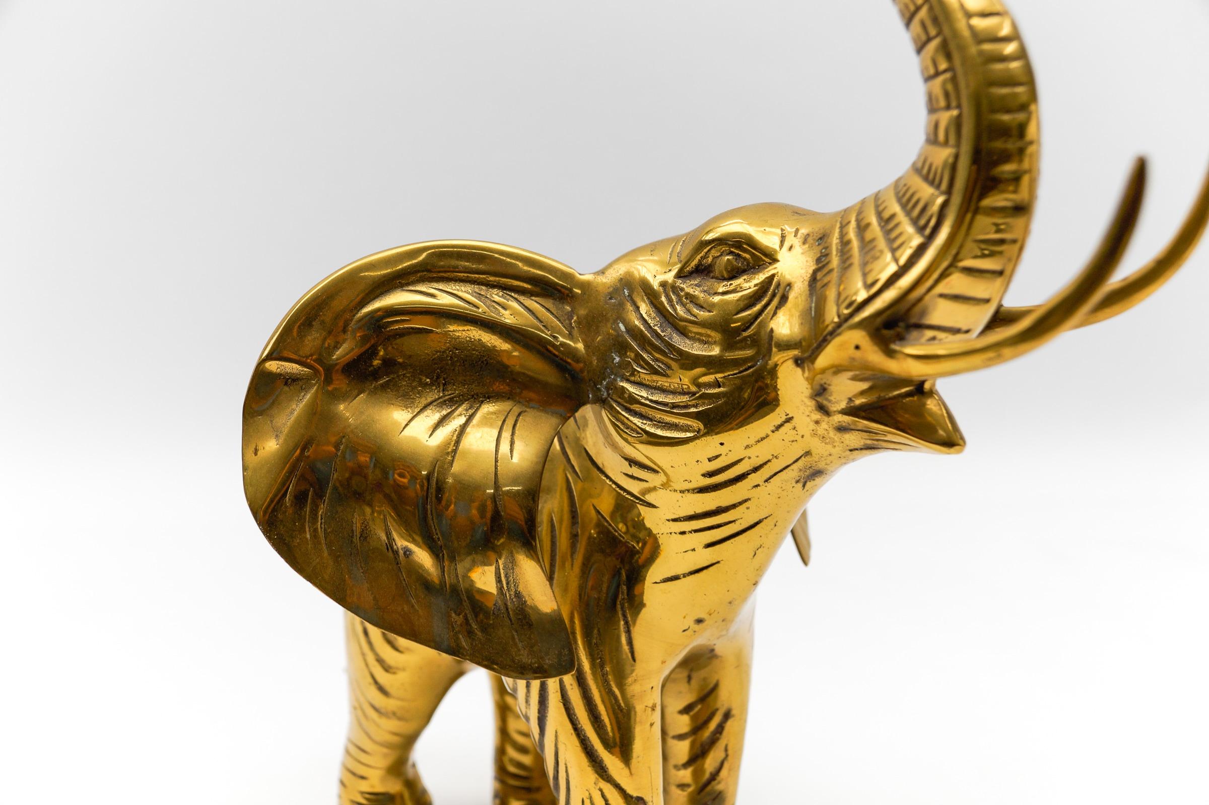Leather Rare Large Mid-Century Modern Brass Elephant, 1960s For Sale