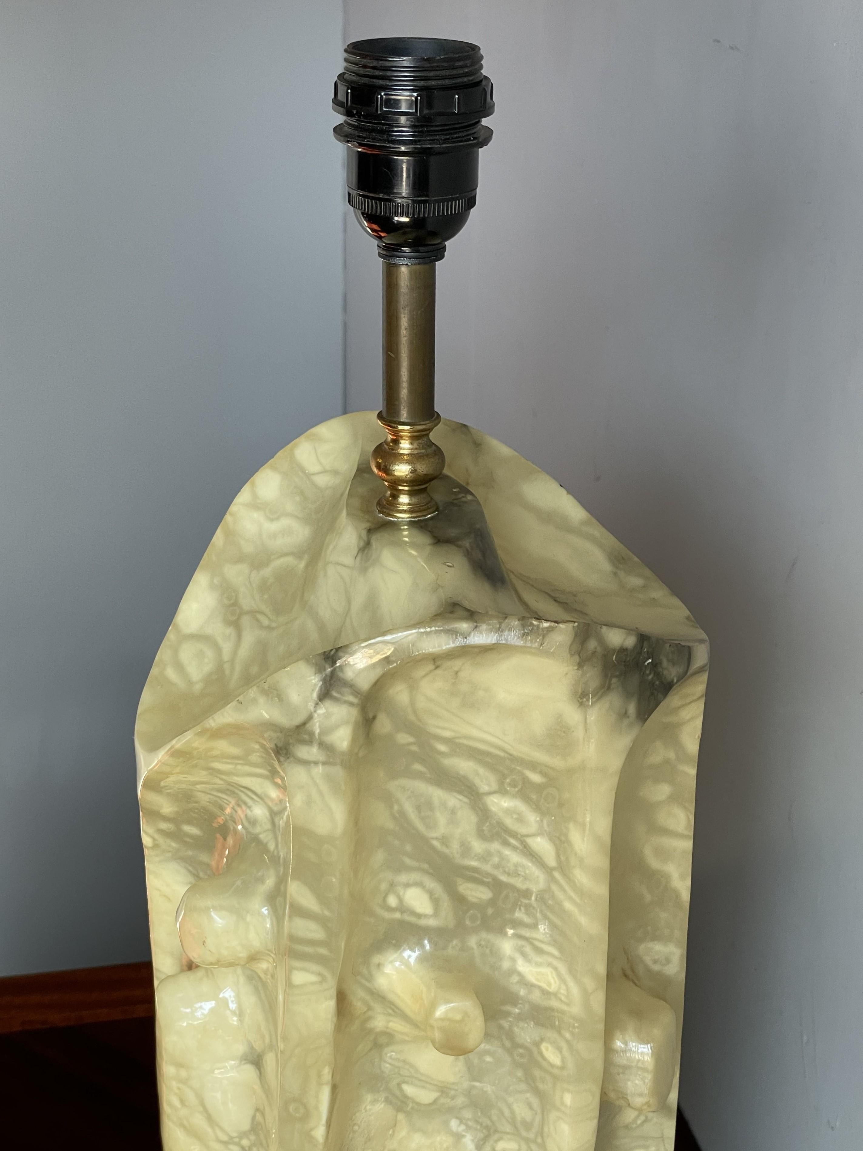 Rare & Large Mid-Century / Modernist Design Hand Carved Alabaster Table Lamp For Sale 3