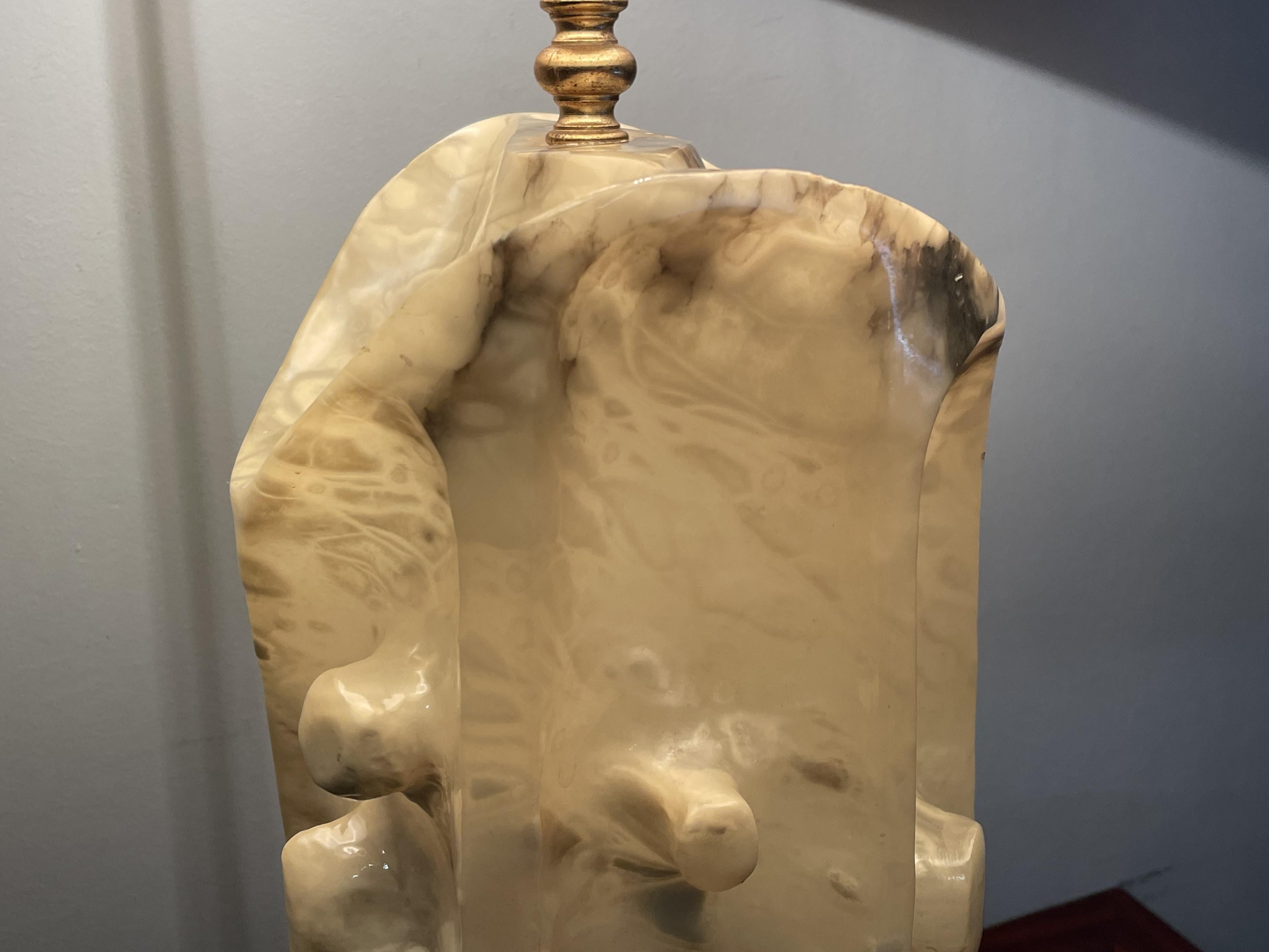 Rare & Large Mid-Century / Modernist Design Hand Carved Alabaster Table Lamp For Sale 6