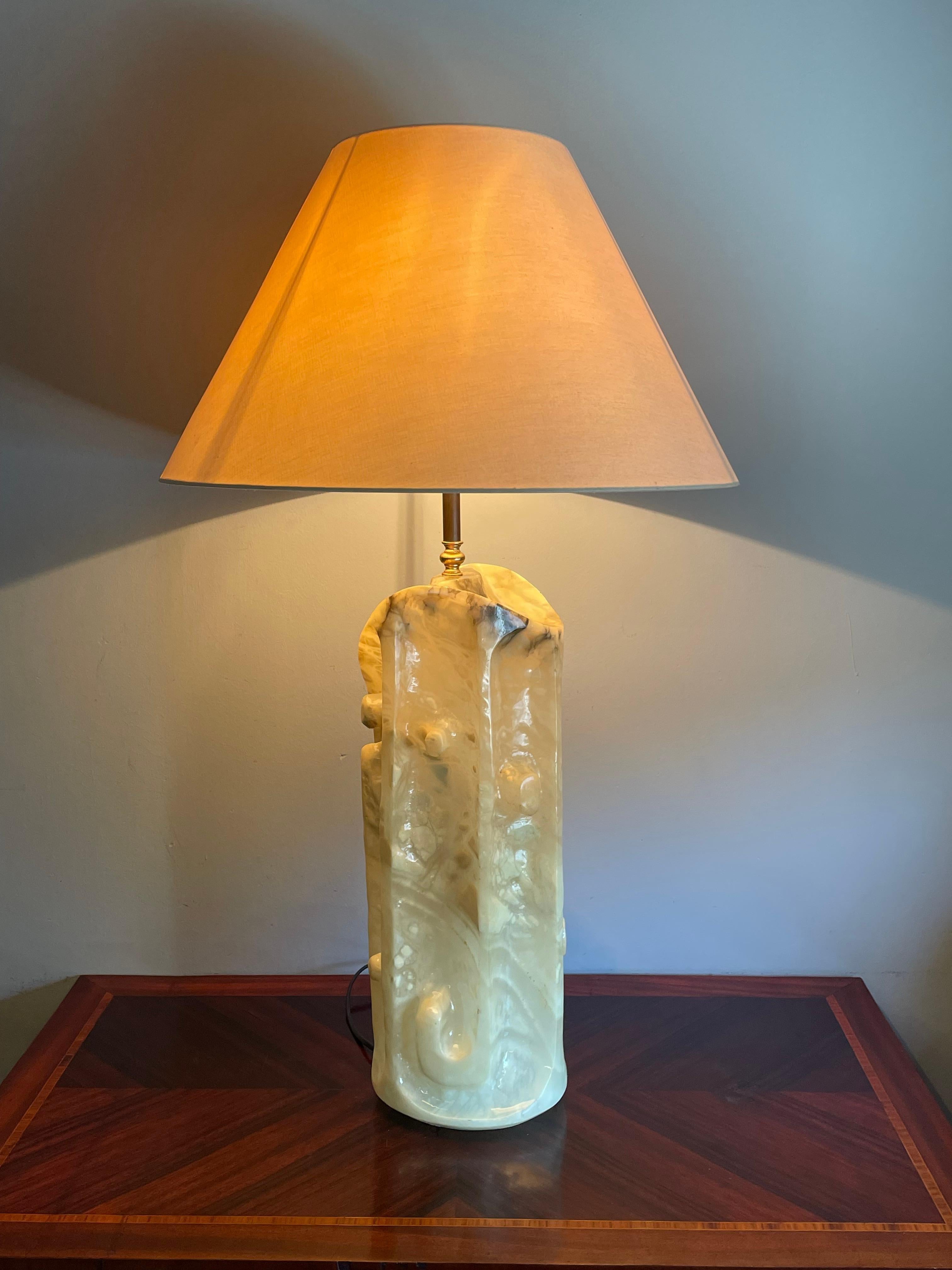 Rare & Large Mid-Century / Modernist Design Hand Carved Alabaster Table Lamp For Sale 12