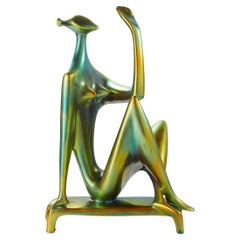 Rare Large Mid-Century Zsolnay Porcelain Figure by János Török Circa 1960s