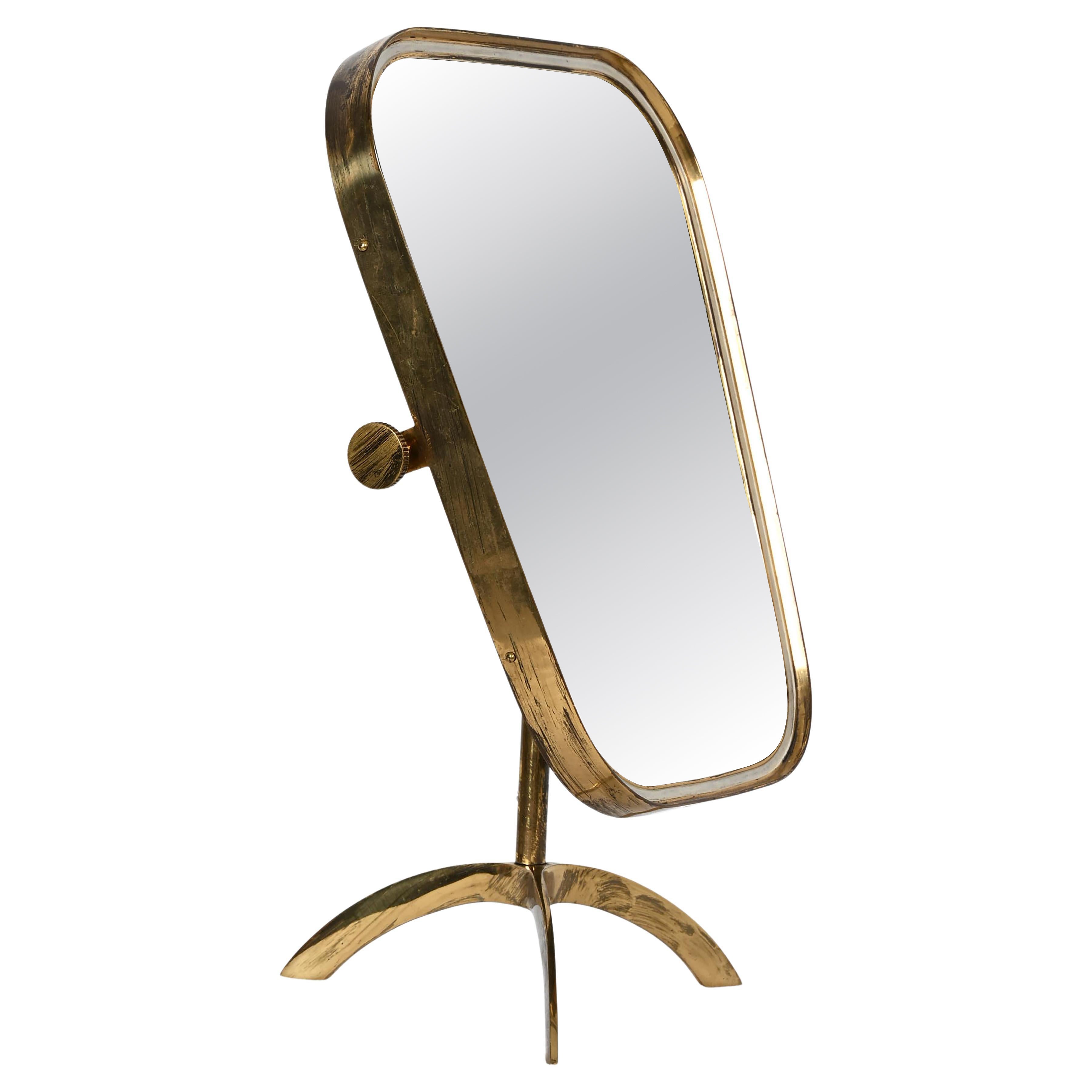 Rare Large Midcentury Brass Vanity Mirror For Sale