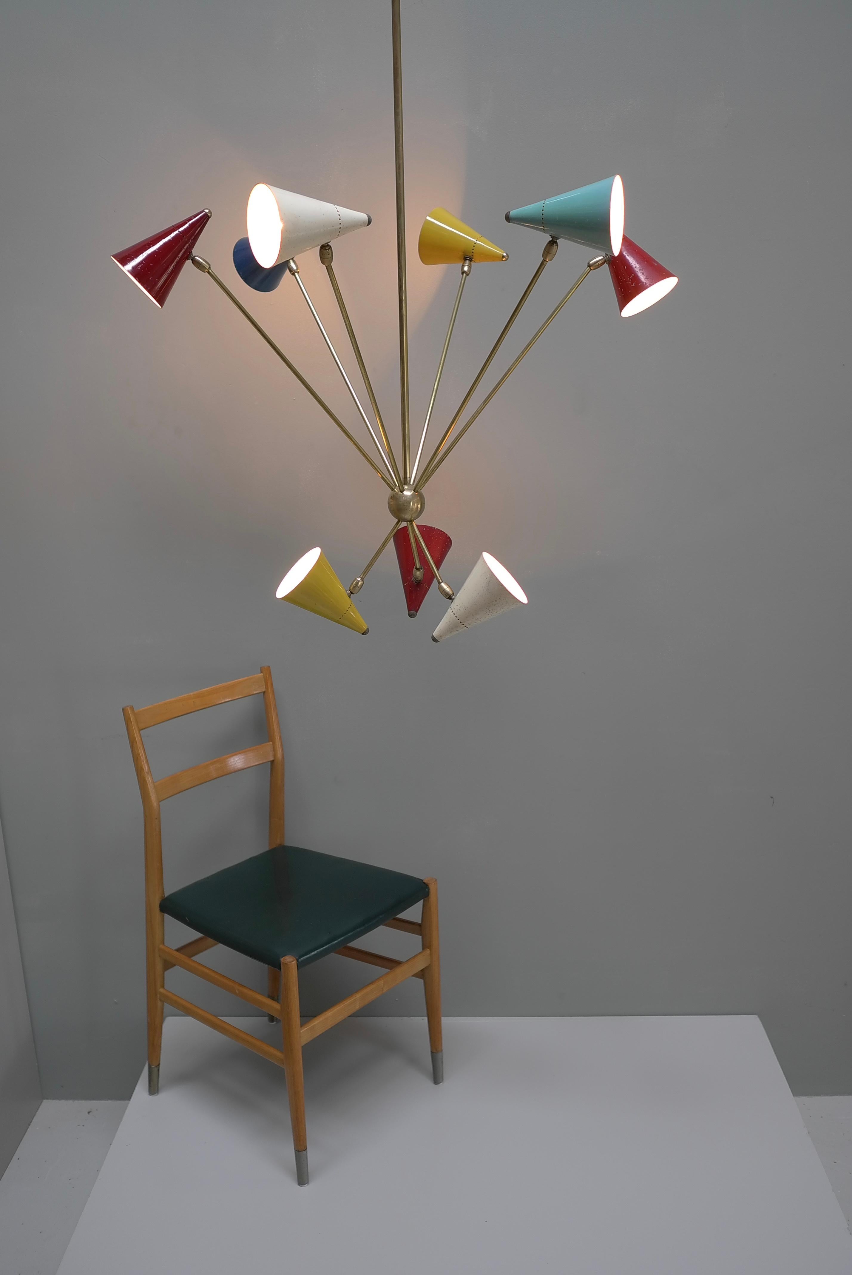 Grande lampe suspendue multicolore rare de Gilardi & Barzaghi, Italie, années 1950 en vente 3