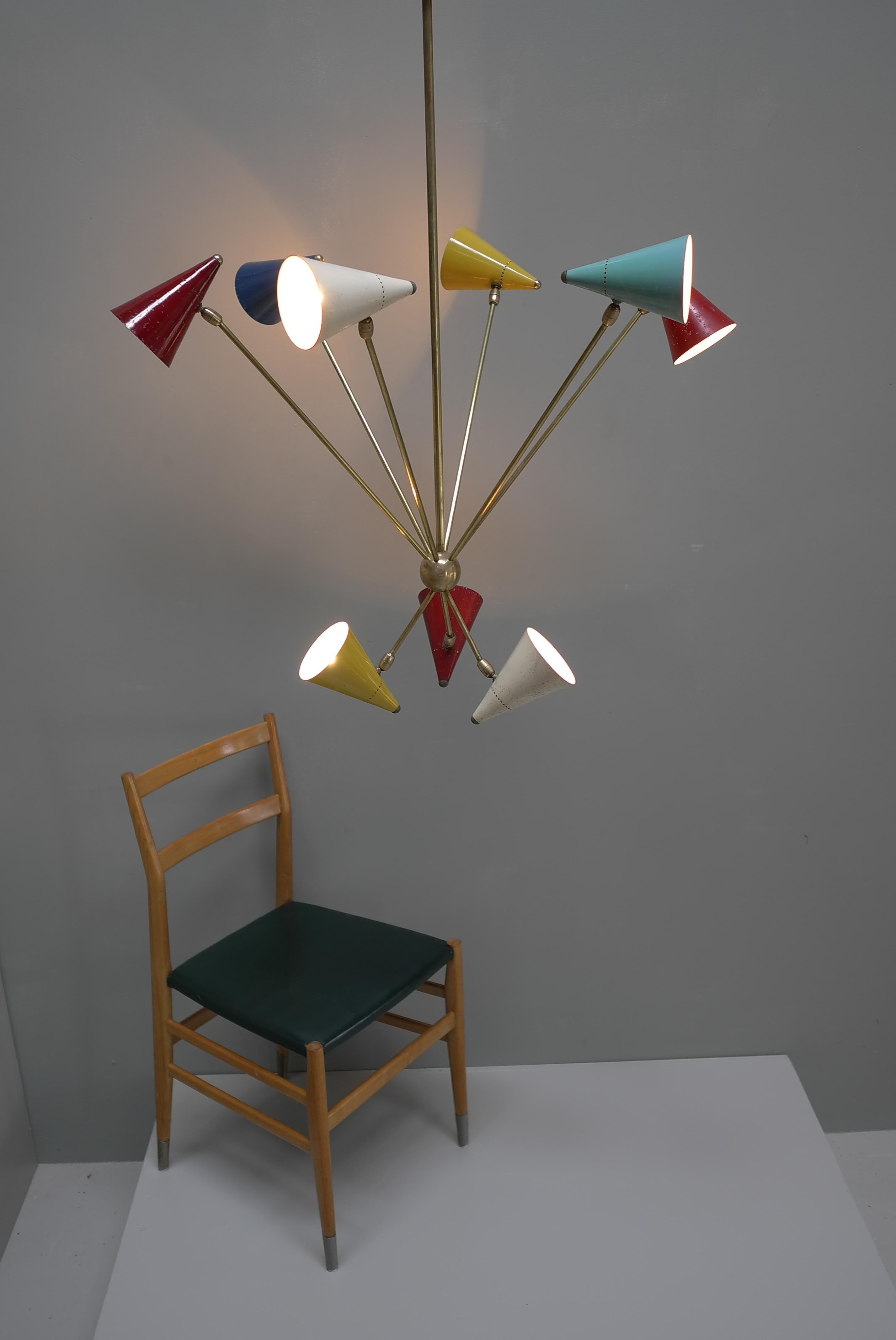 Grande lampe suspendue multicolore rare de Gilardi & Barzaghi, Italie, années 1950 en vente 9