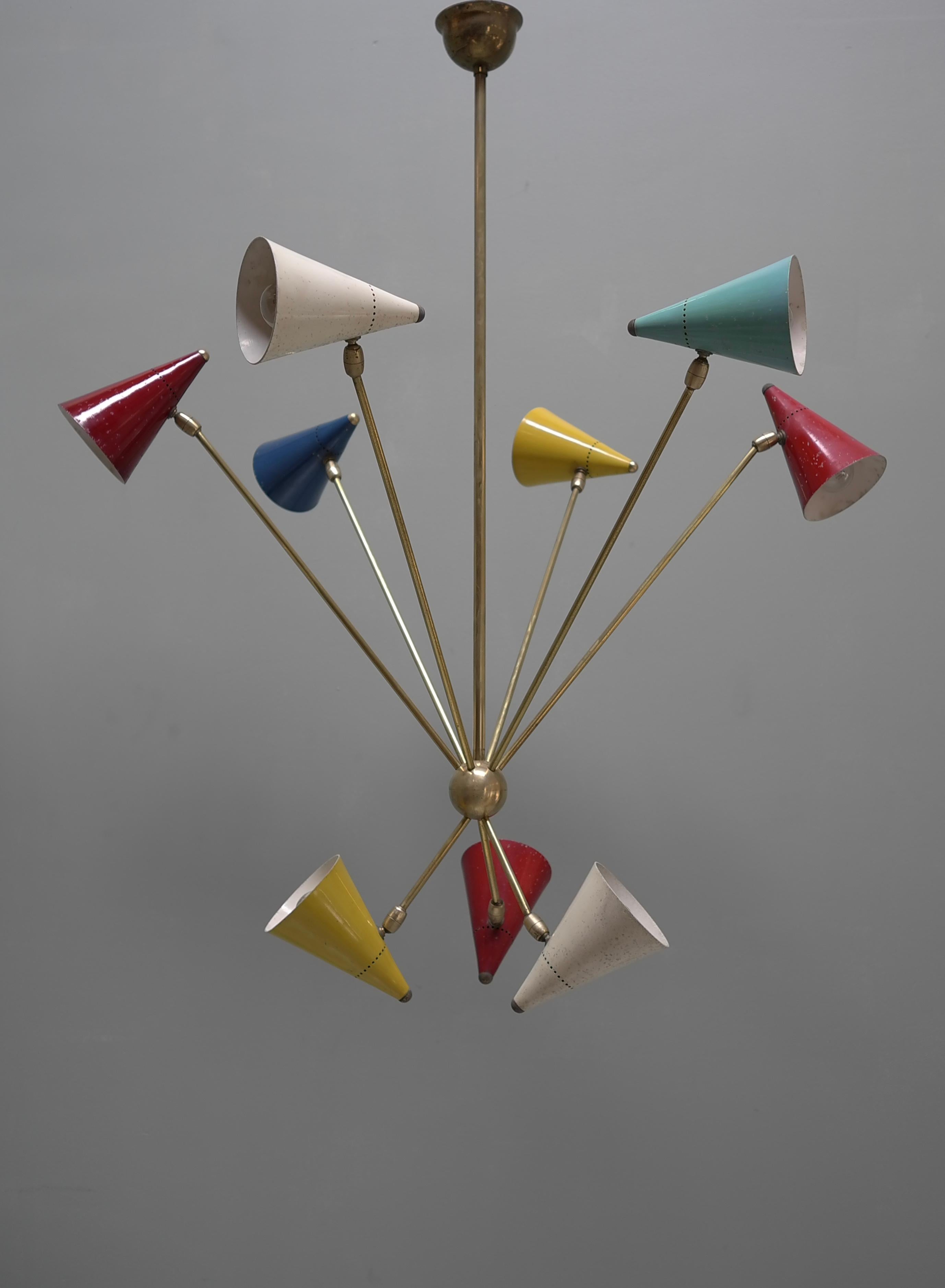 Mid-Century Modern Grande lampe suspendue multicolore rare de Gilardi & Barzaghi, Italie, années 1950 en vente