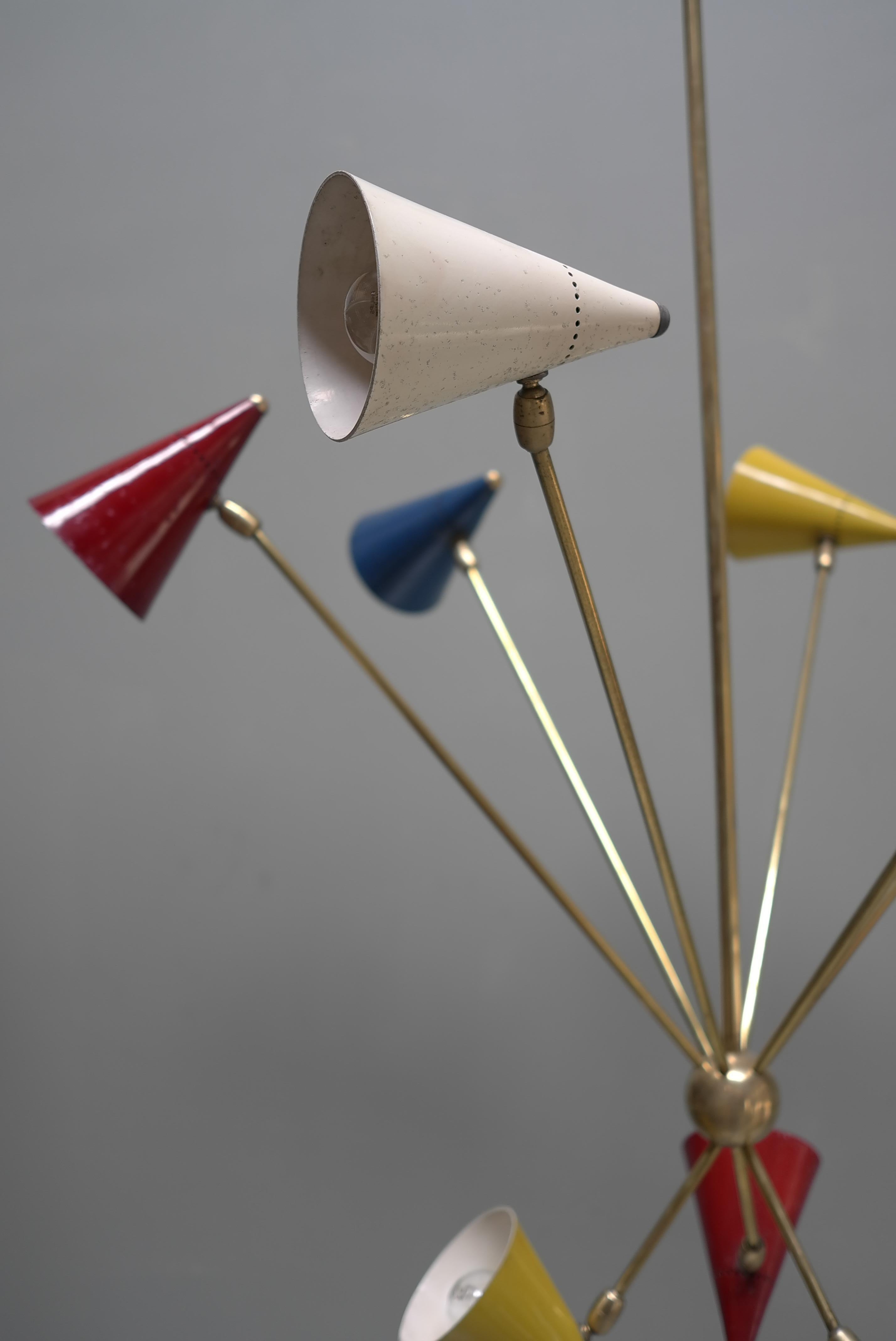 Milieu du XXe siècle Grande lampe suspendue multicolore rare de Gilardi & Barzaghi, Italie, années 1950 en vente