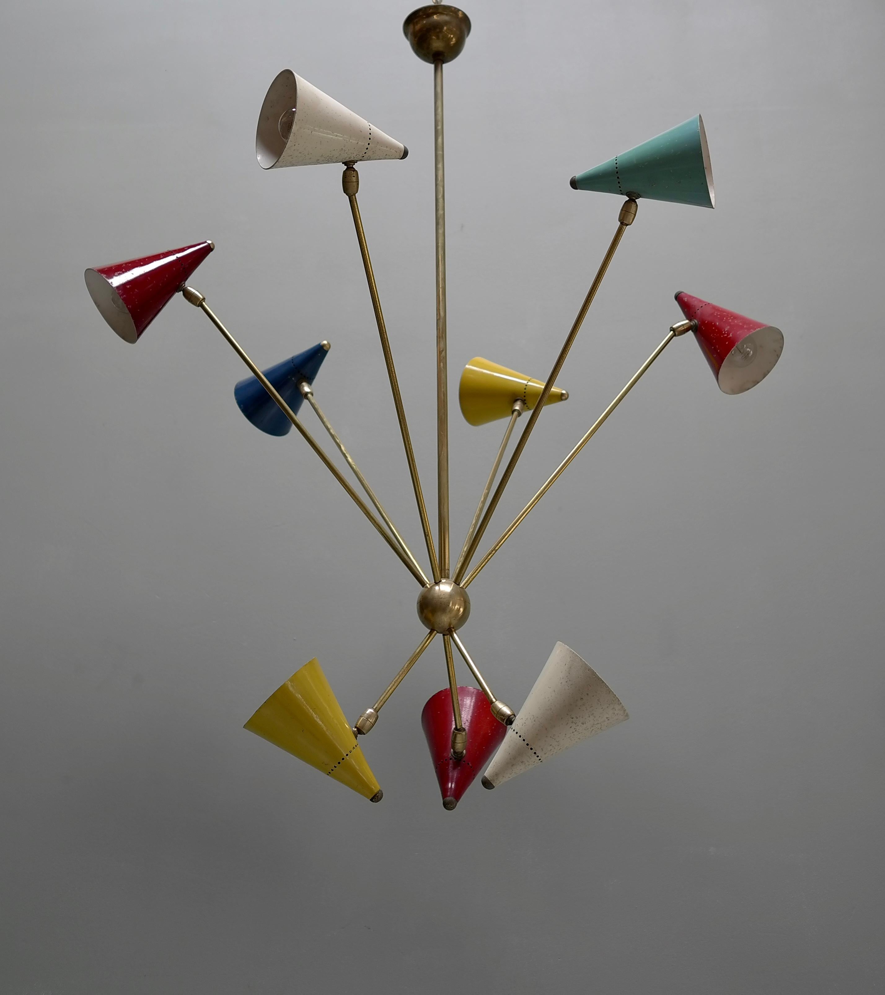 Rare Large Multicolored Pendant lamp by Gilardi & Barzaghi, Italy 1950's For Sale 1