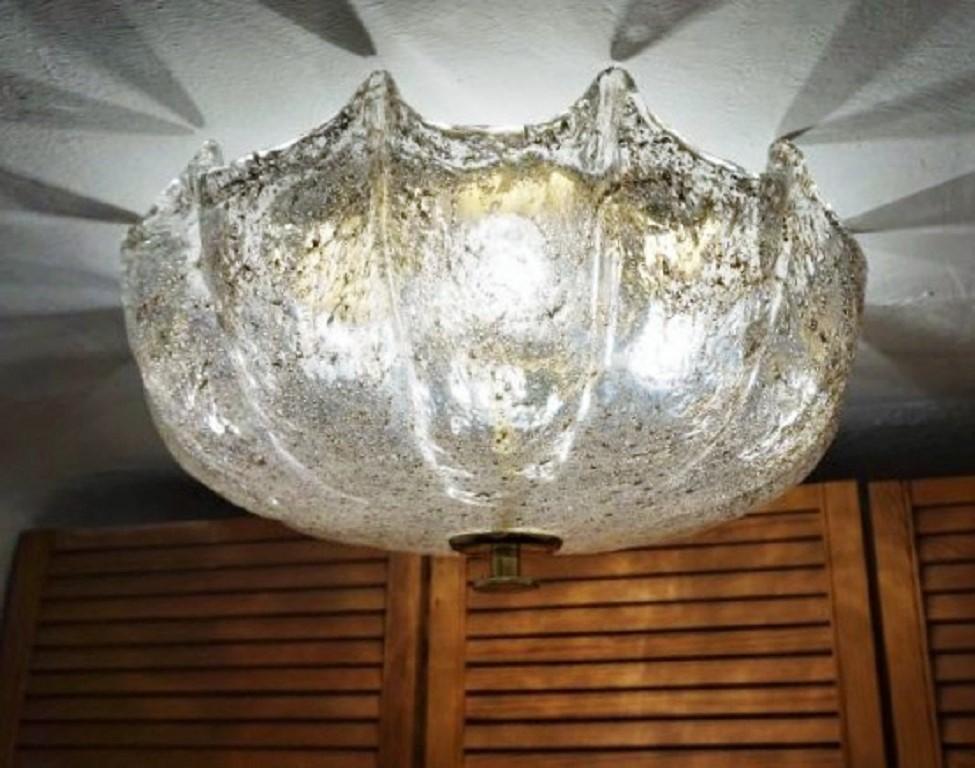 Art Deco Rare Large Murano Ice Glass Circular Flushmount, Kaiser Leuchten, 1960s For Sale