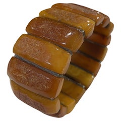 Rare Large Natural Amber Link Bracelet, Brass, Late 19th Century
