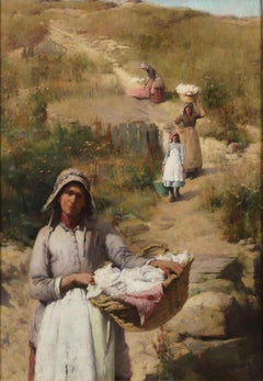 Rare Large Oil Painting of 'Les Lavandières' by Sir William Llewellyn PRA