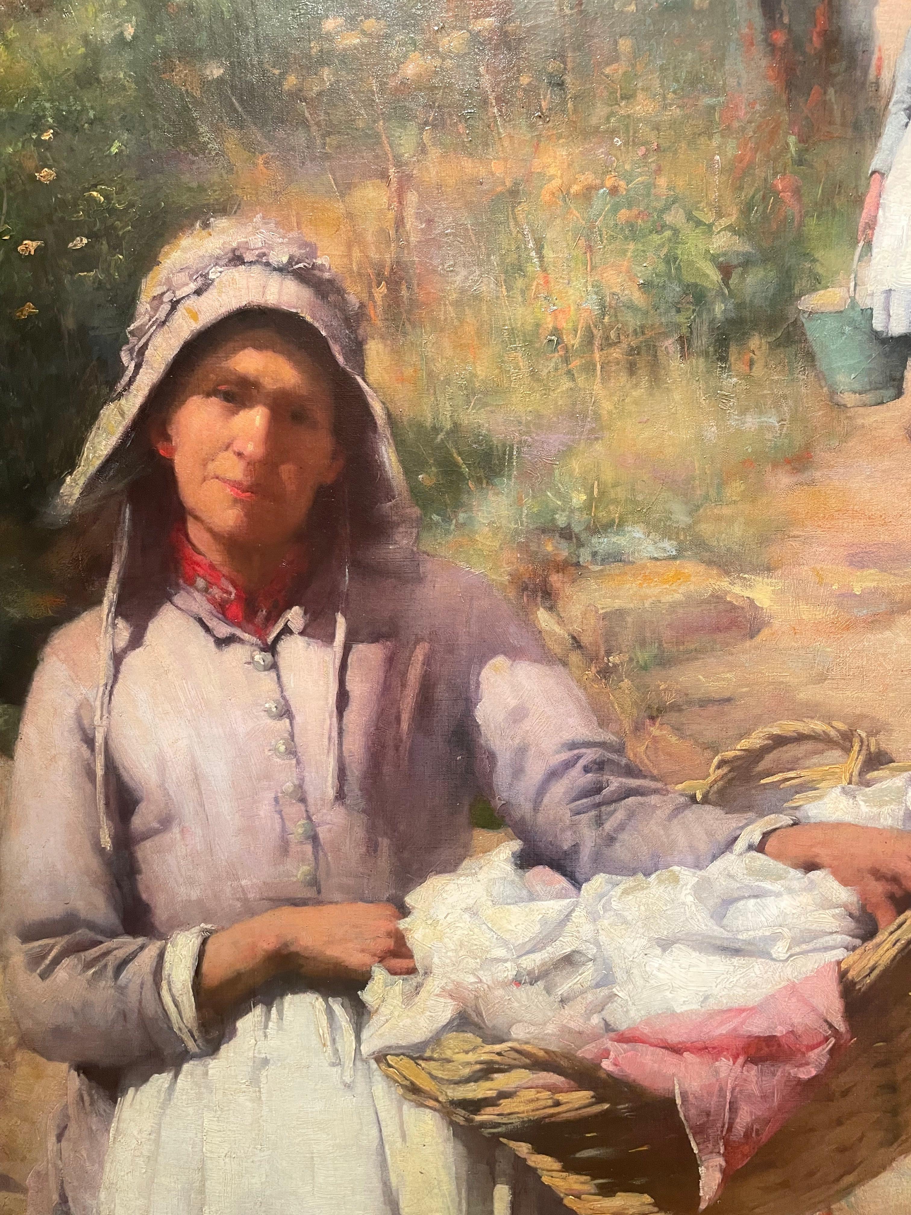 British Rare Large Oil Painting of 'Les Lavandières' by Sir William Llewellyn PRA For Sale