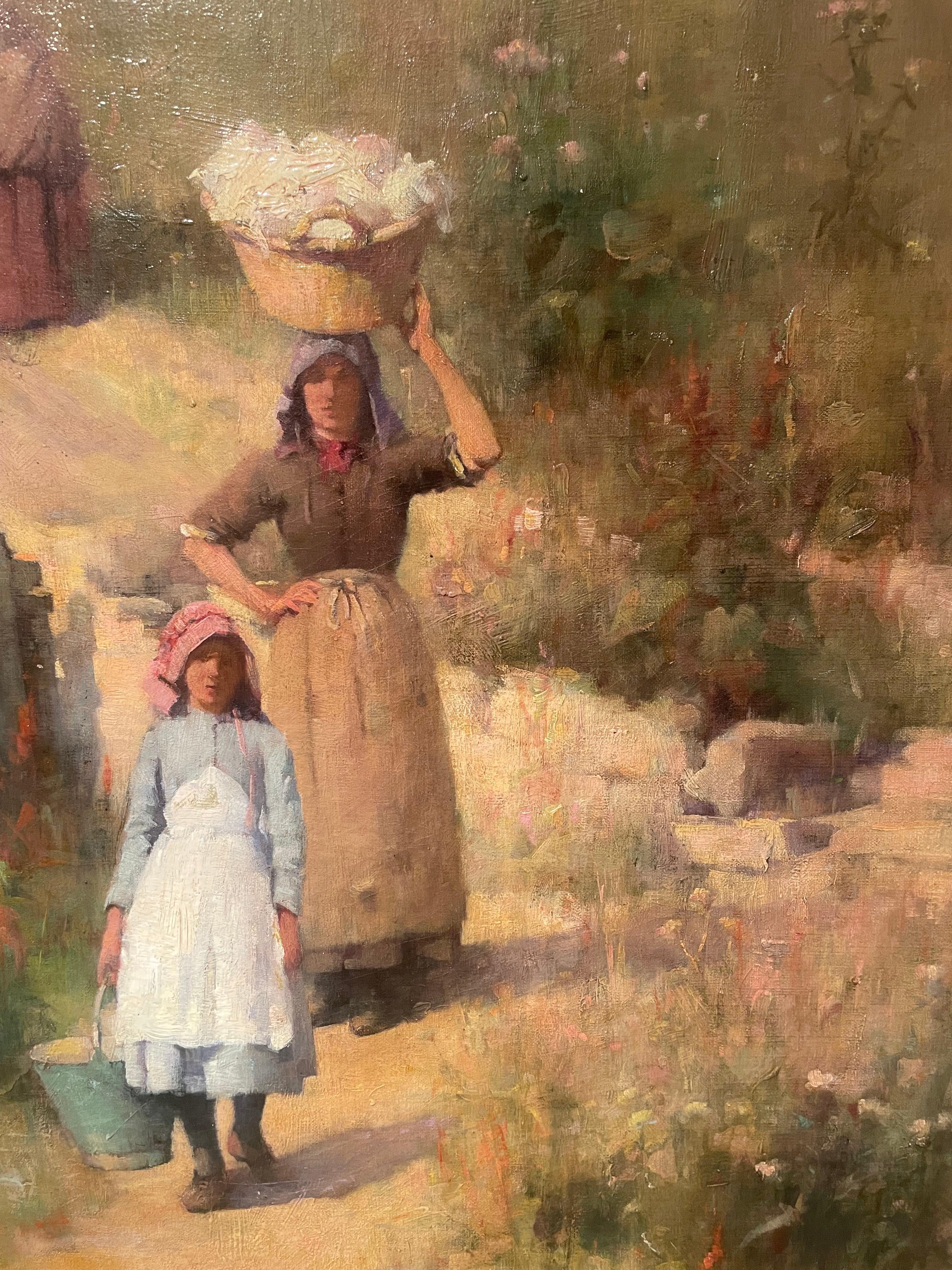 Rare Large Oil Painting of 'Les Lavandières' by Sir William Llewellyn PRA In Excellent Condition For Sale In London, GB