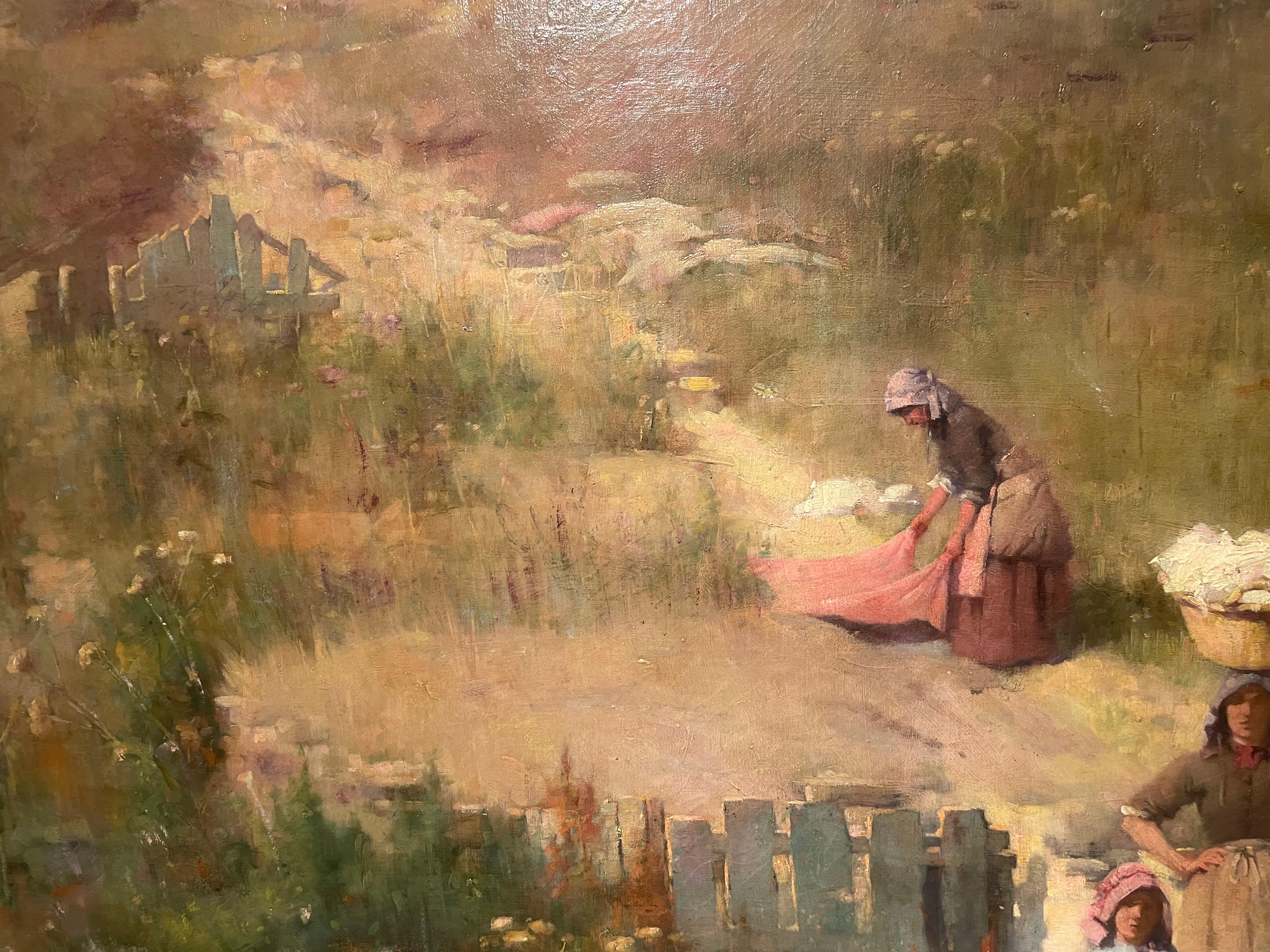 Late 19th Century Rare Large Oil Painting of 'Les Lavandières' by Sir William Llewellyn PRA For Sale
