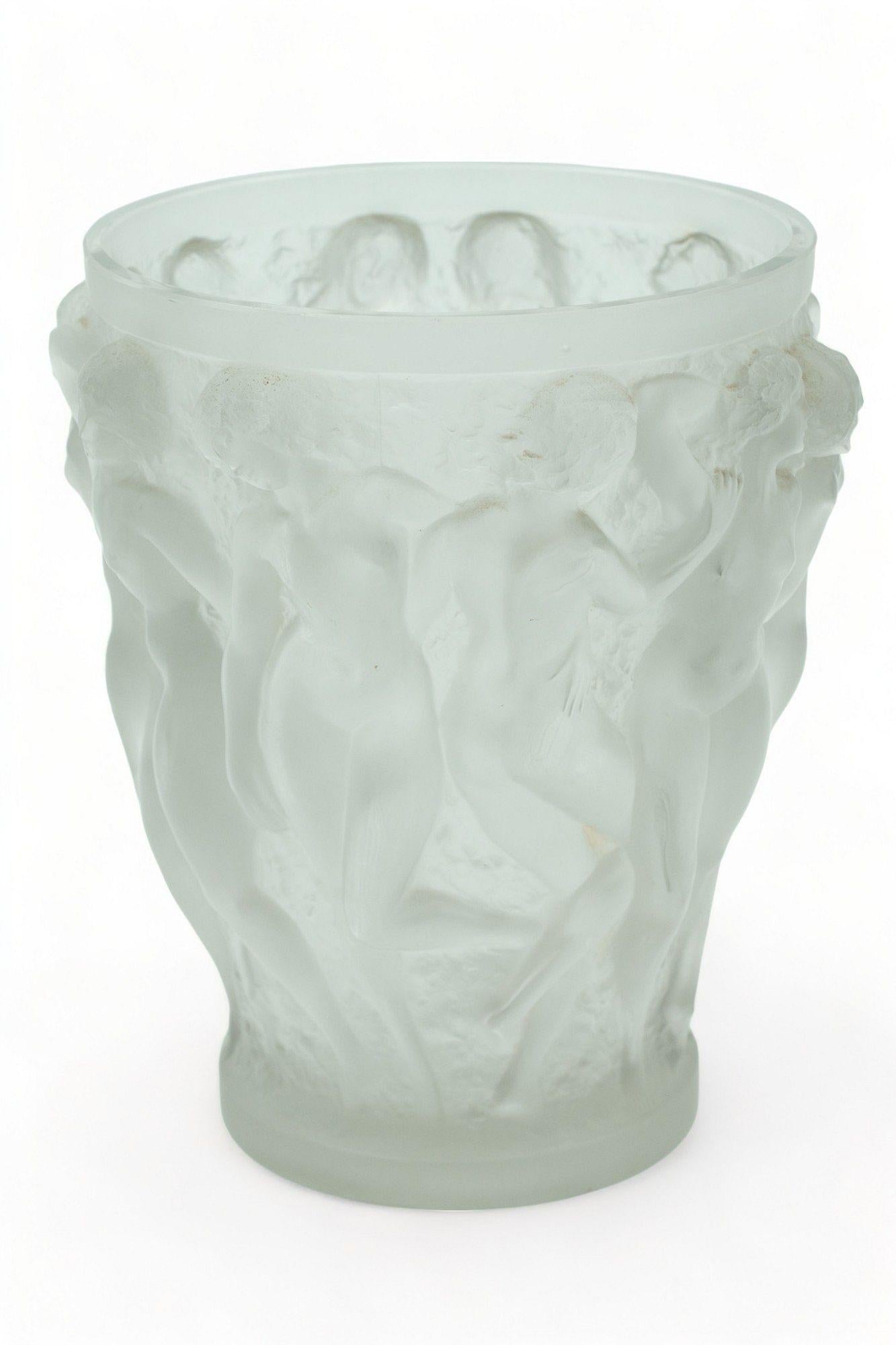The Following Item we are offering is a Rare Important Large Rene Lalique (French (1860-1945) Frosted Crystal Bacchantes Vase giving off a light gray hue. Signed on underside 