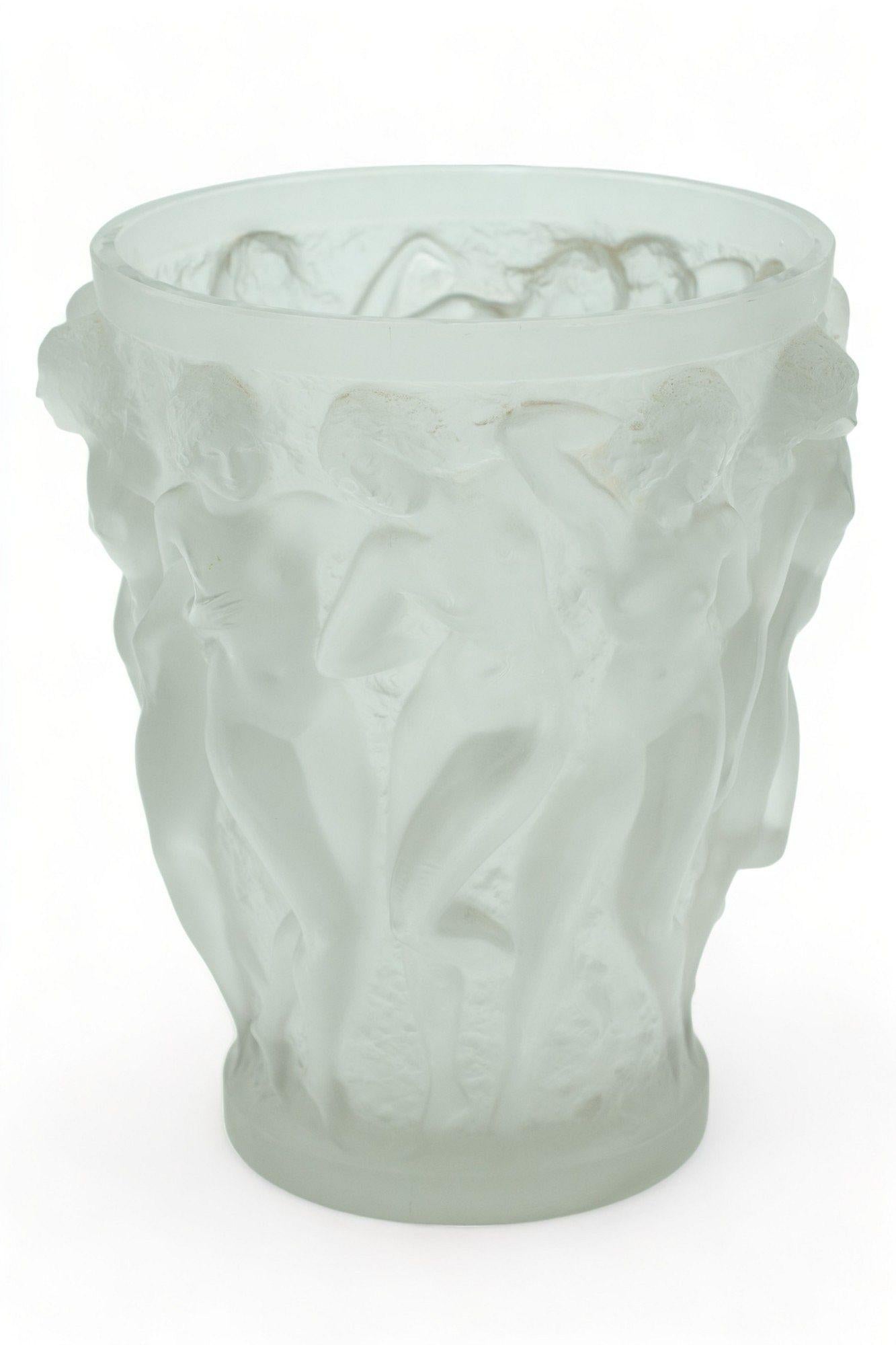 French Rare Large ORIGINAL Rene Lalique Circa 1927 Faint Gray NUDE Bacchantes Vase For Sale