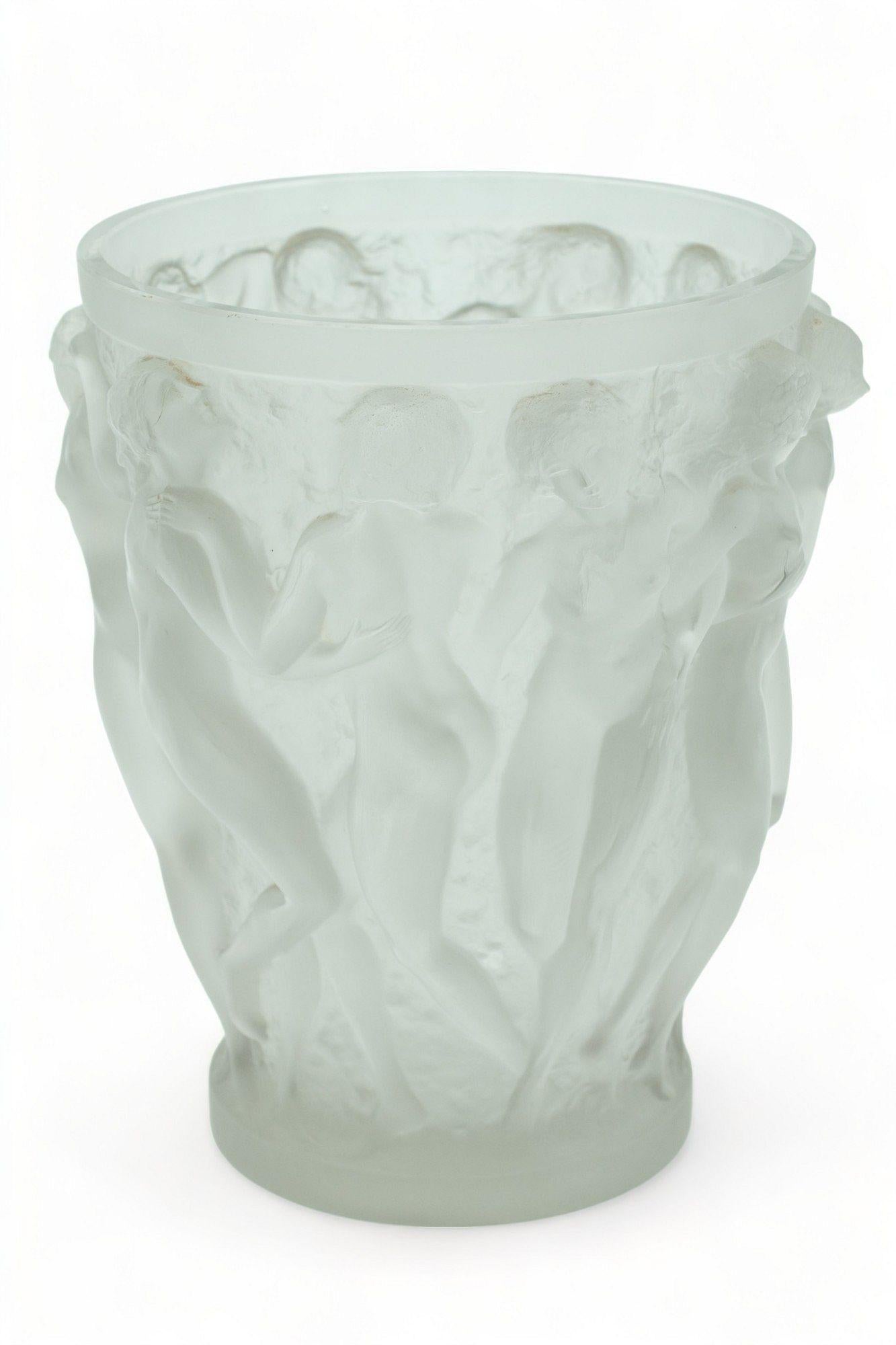 Rare Large ORIGINAL Rene Lalique Circa 1927 Faint Gray NUDE Bacchantes Vase In Good Condition For Sale In New York, NY