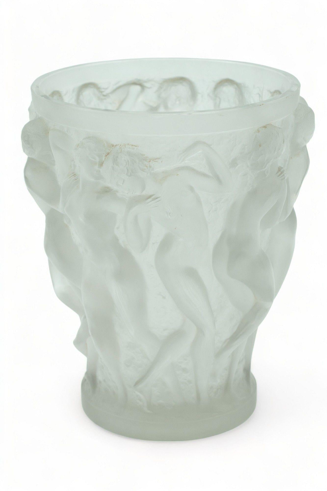 20th Century Rare Large ORIGINAL Rene Lalique Circa 1927 Faint Gray NUDE Bacchantes Vase For Sale