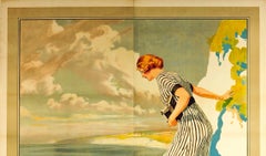 Rare Large Original Vintage Camera Advertising Poster Take A Kodak With You Sea