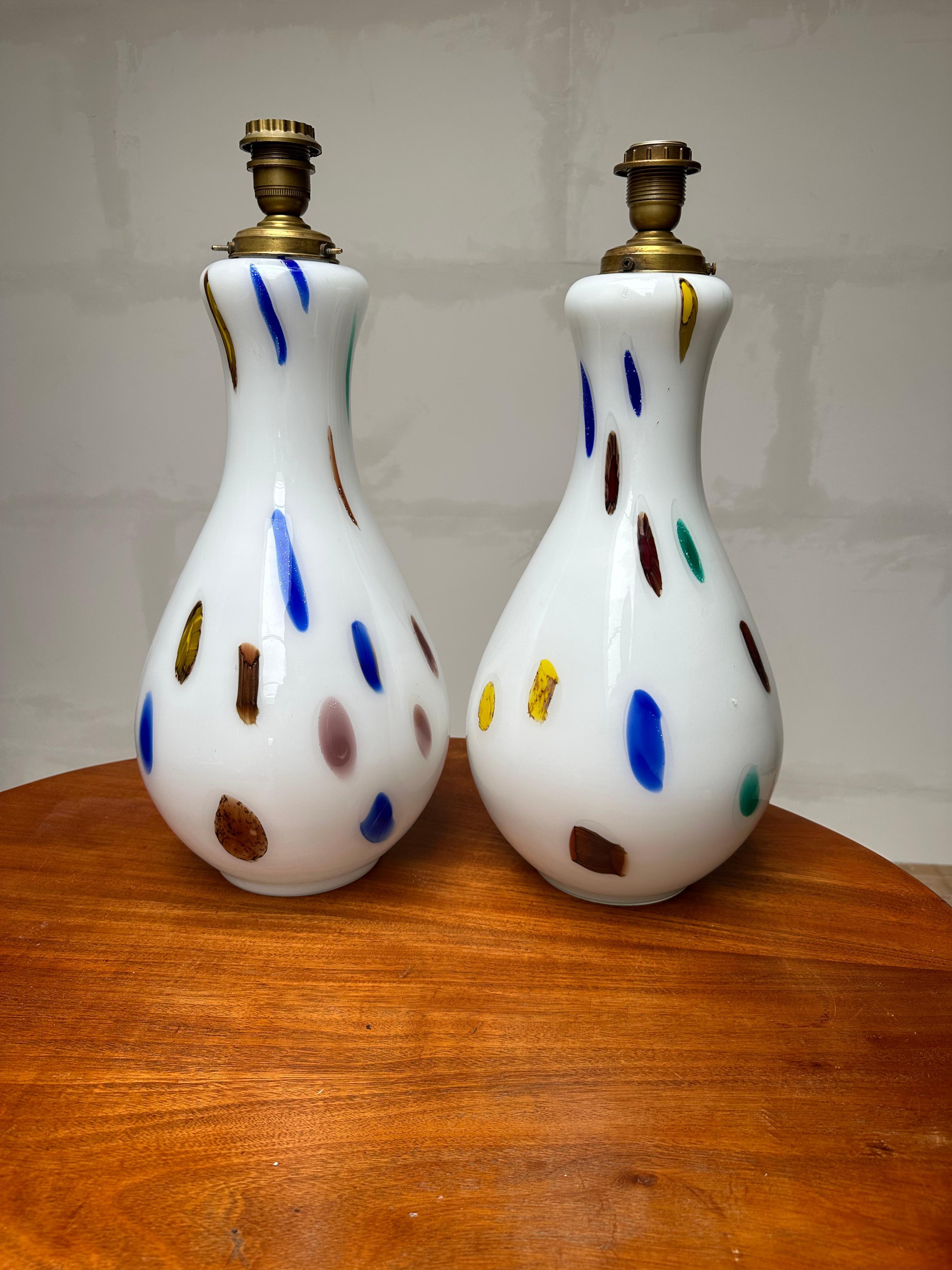 Seltenes großes Paar Murano Glas Tischlampen von Dino Martens für Aureliano Toso 1960  (Moderne der Mitte des Jahrhunderts) im Angebot