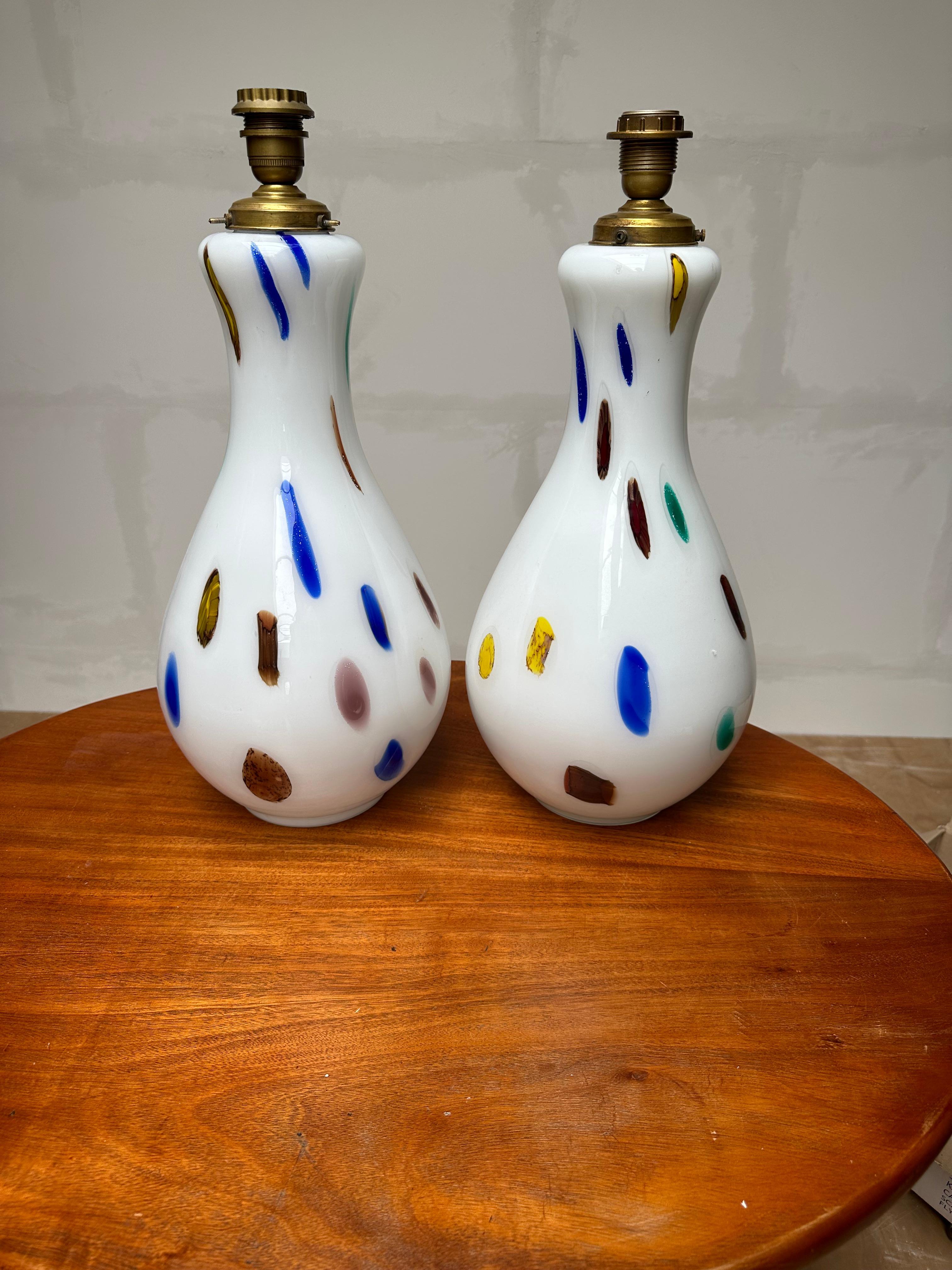 Mid-Century Modern Rare Large Pair Murano Glass Table Lamp by Dino Martens for Aureliano Toso 1960  For Sale