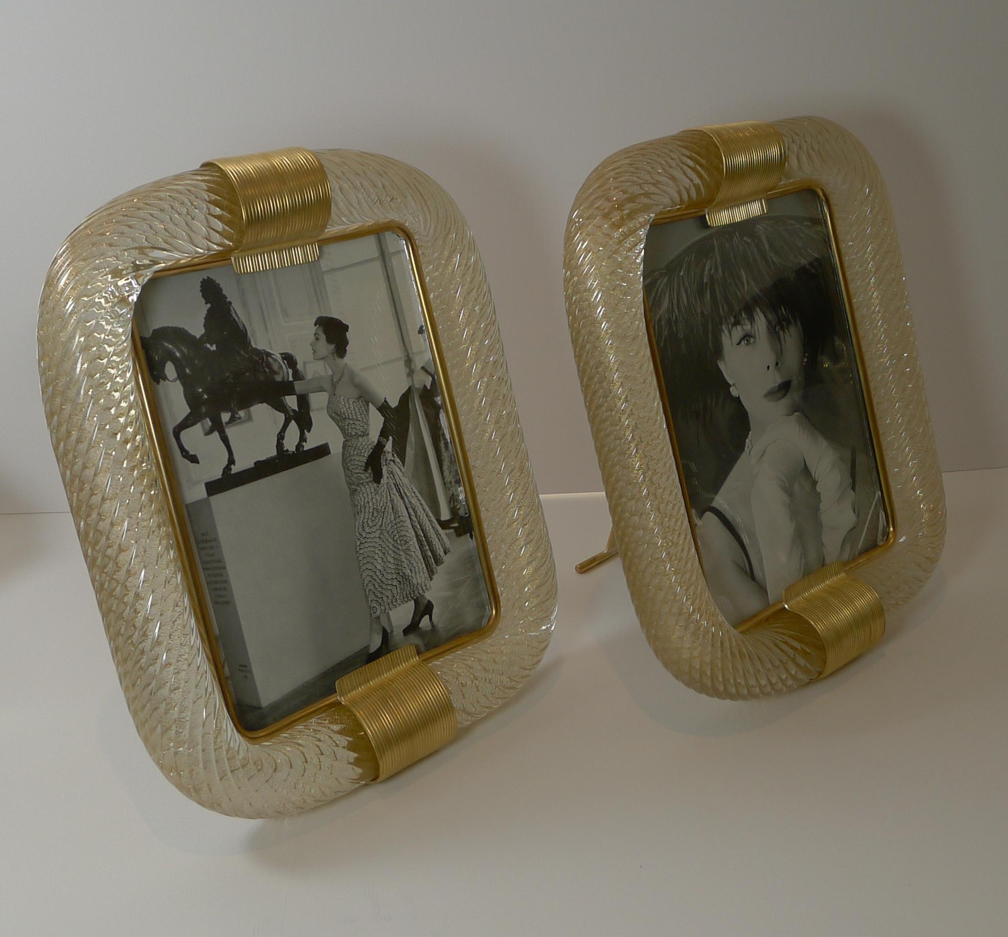 Blown Glass Rare Large Pair Murano / Venini Torchon Picture Frames, c.1950 For Sale