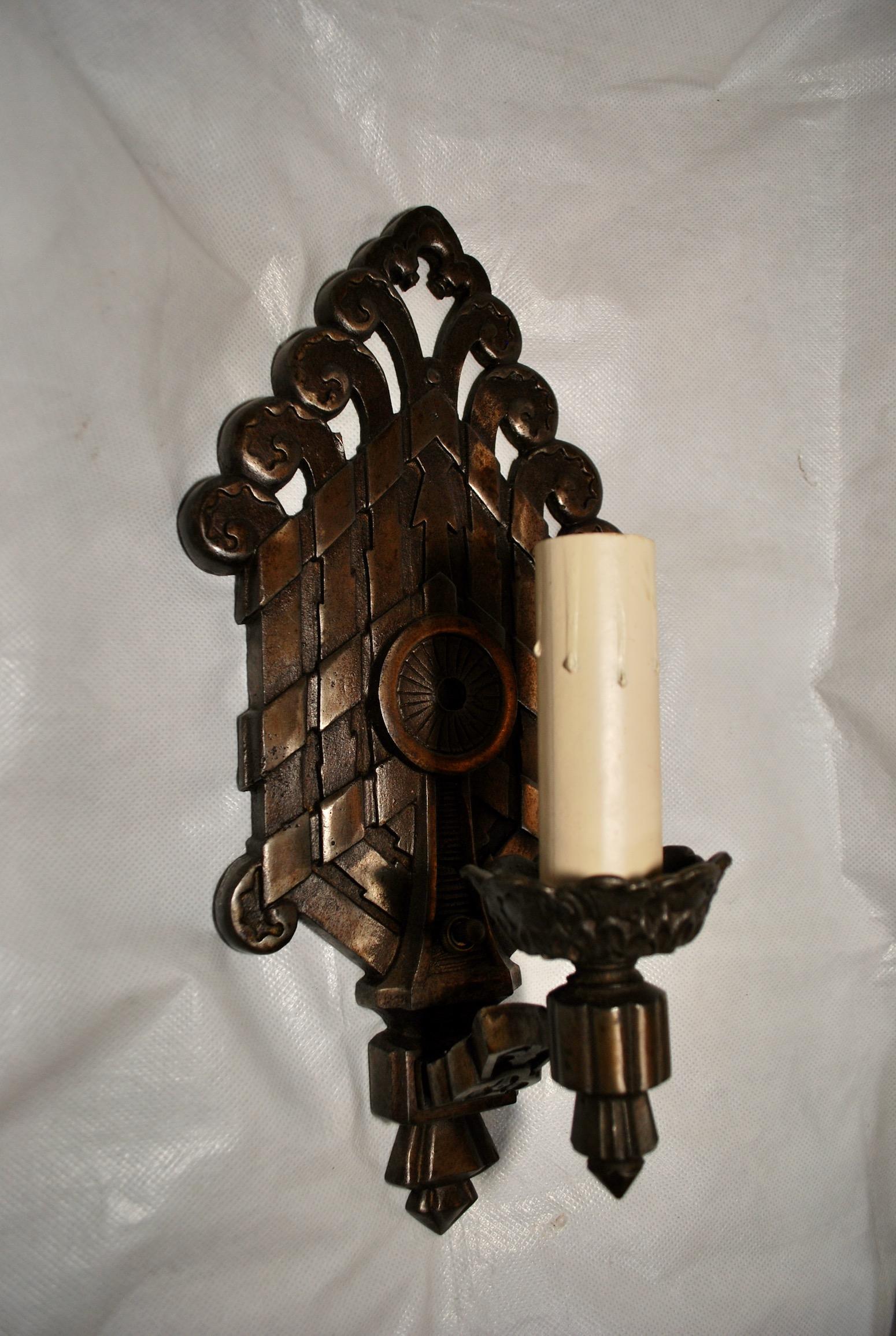 Rare Large Pair of 1920s Cast Iron Sconces In Good Condition For Sale In Los Angeles, CA