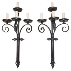 Antique Rare large pair of 1920's French wrought iron sconces