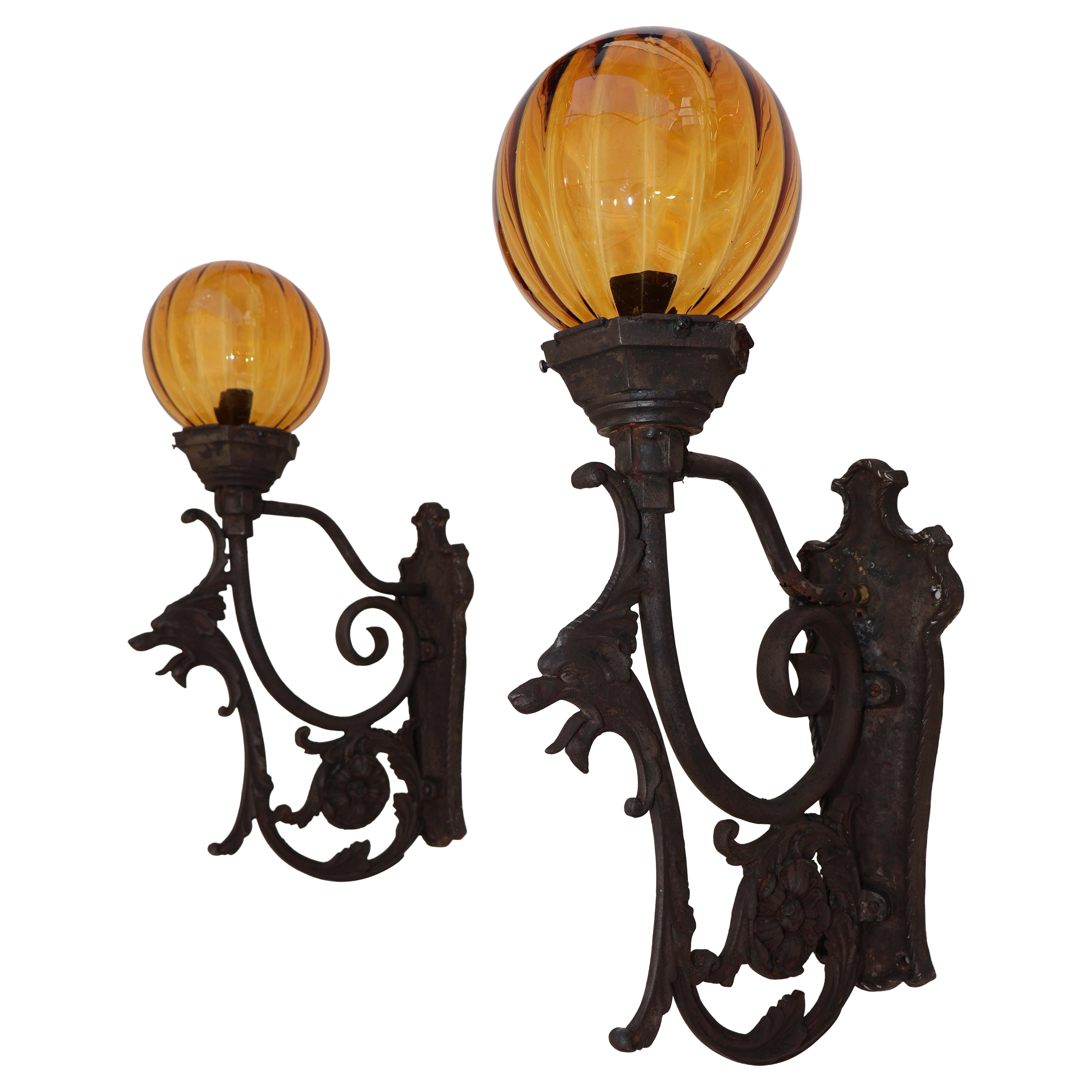 Rare large pair of 1920's outdoor/indoor sconces