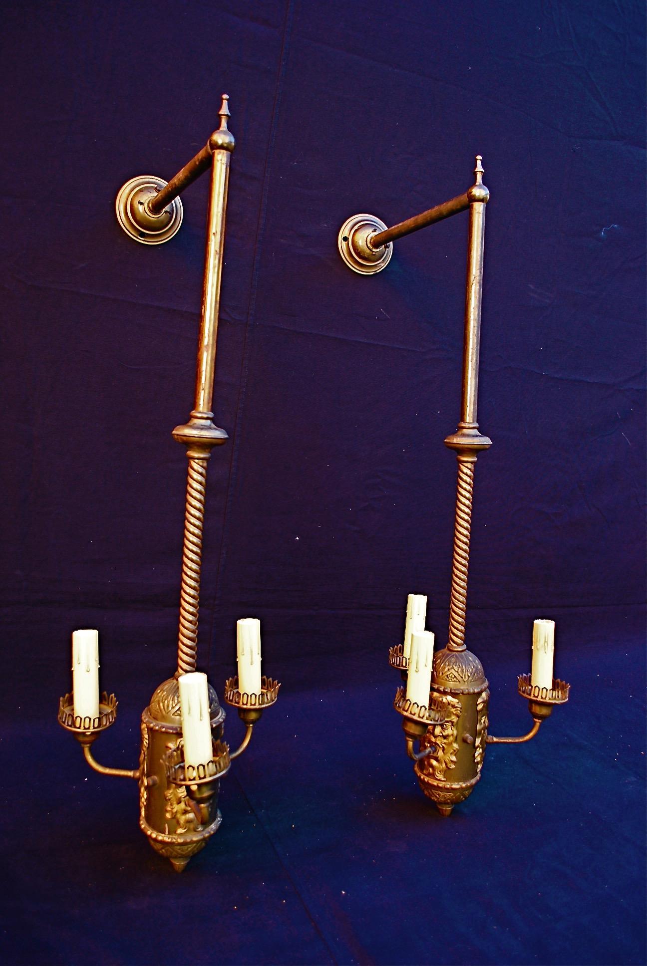 We have over three thousand antique sconces and over one thousand antique lights, if you need a specific pair of sconces or lights use the contact dealer button to ask us, we might have it in our store
A rare pair of very large 1920s sconces, we