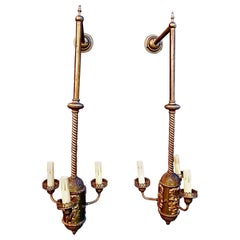 Rare Large Pair of 1930s Brass Sconces Rare Large Pair of 1930s Brass Sconces