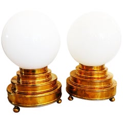 Rare Large Pair of 1960s Brass and Glass Murano Table Lamp