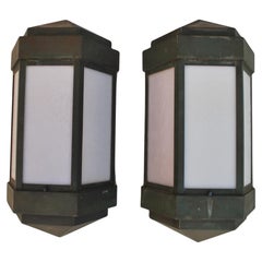 Antique Rare large pair of Art deco out door copper sconces