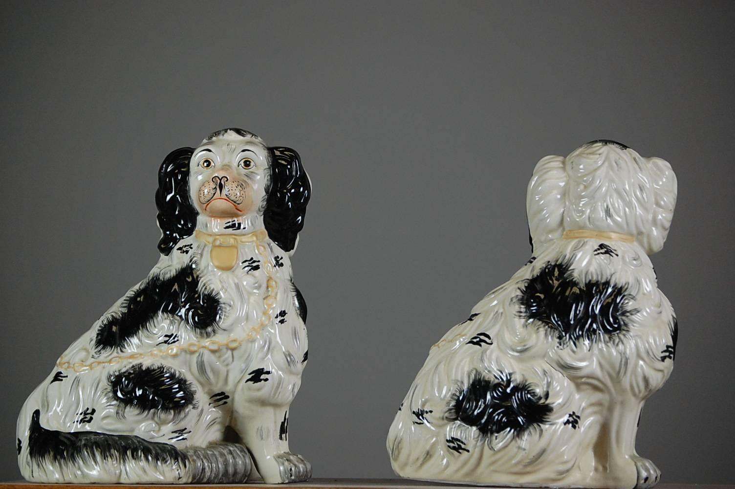 Rare Large Pair of English Staffordshire Dogs 1