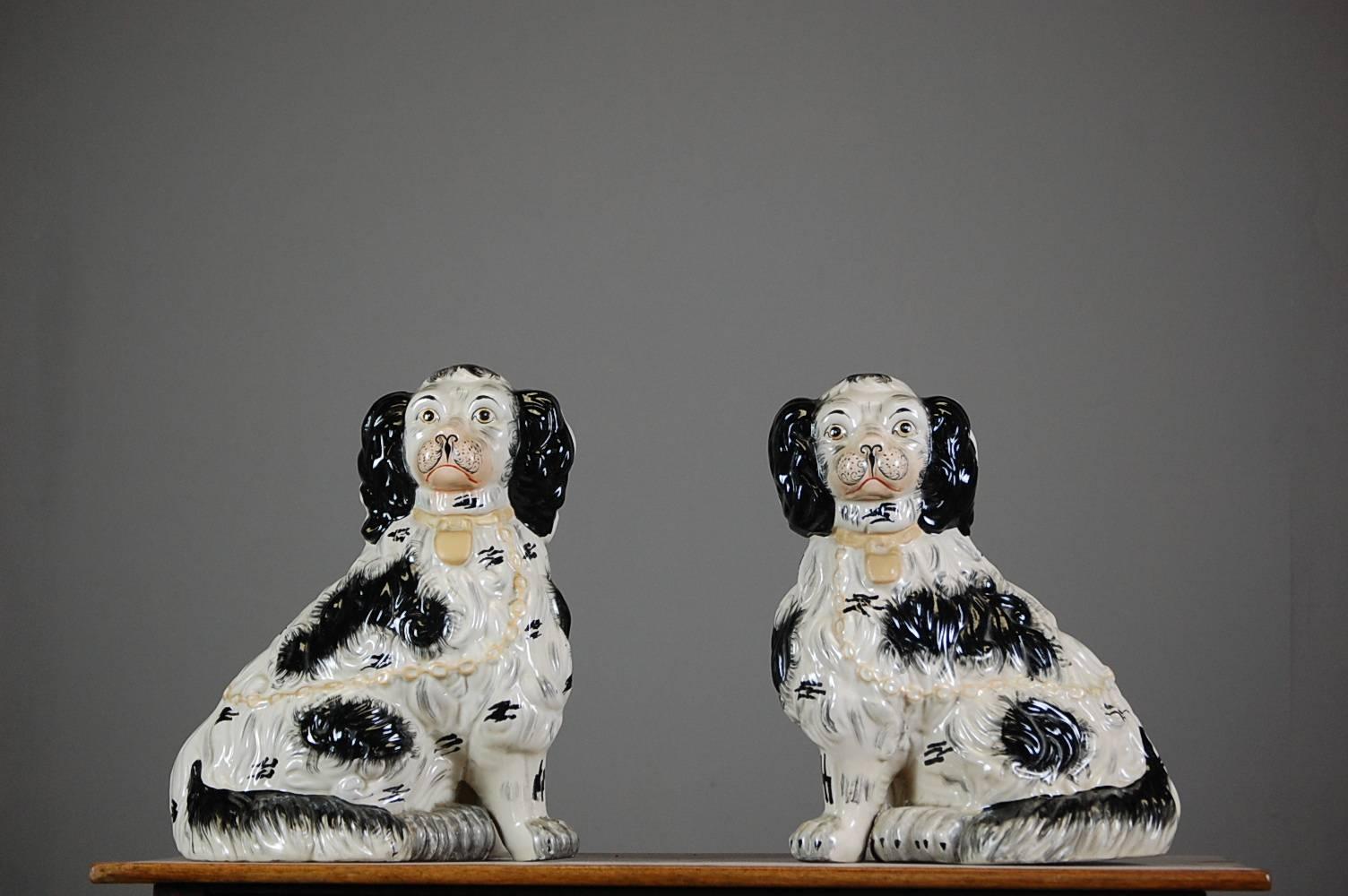Rare Large Pair of English Staffordshire Dogs 5