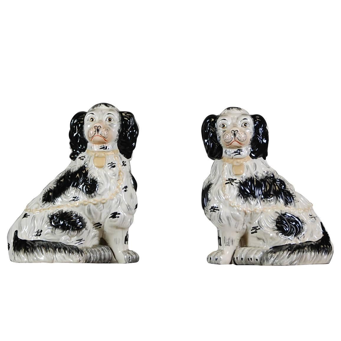 Rare Large Pair of English Staffordshire Dogs