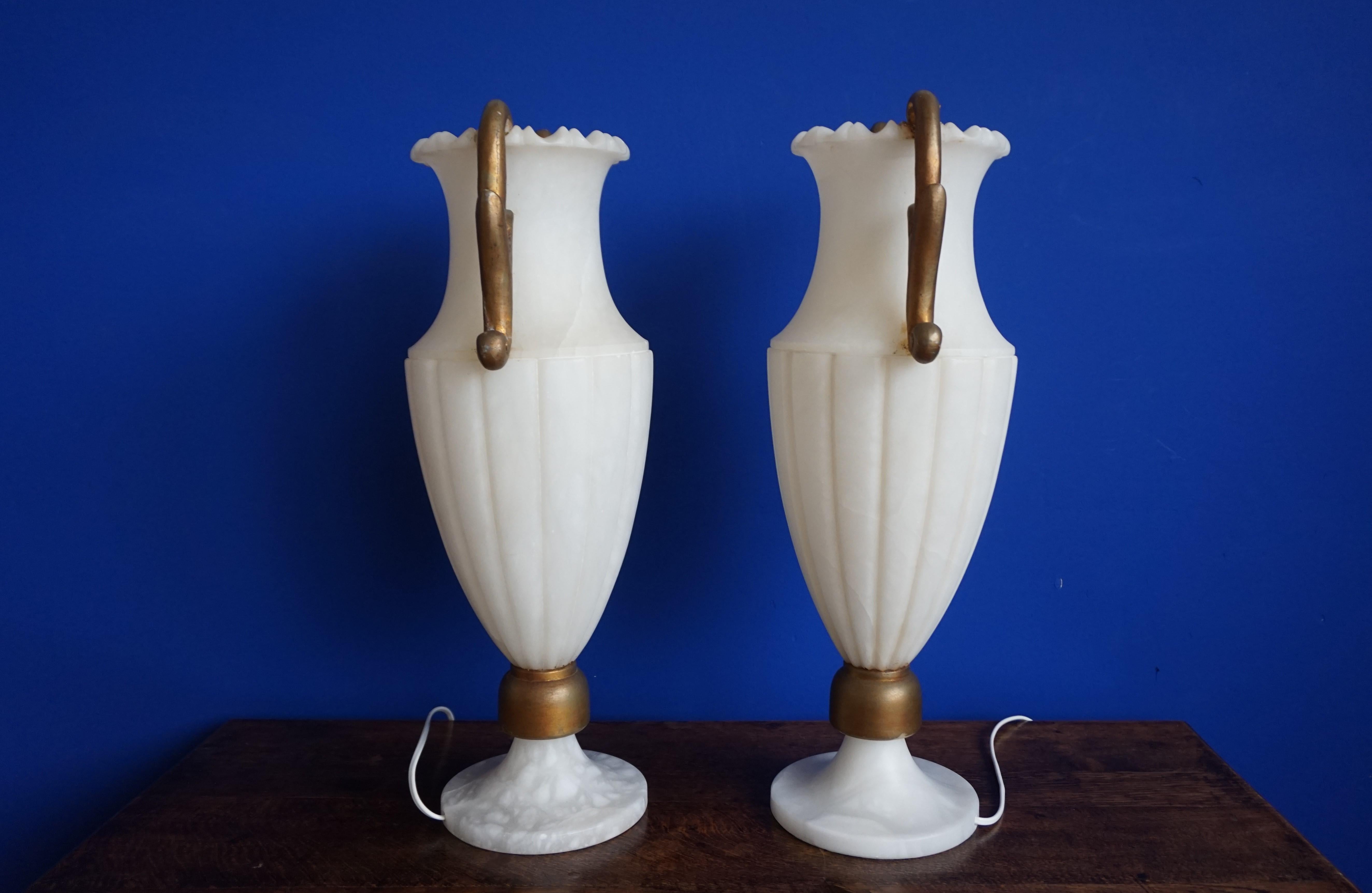 Rare & Large Pair of Hollywood Regency Handcrafted Alabaster Table Lamps, 1970s For Sale 6