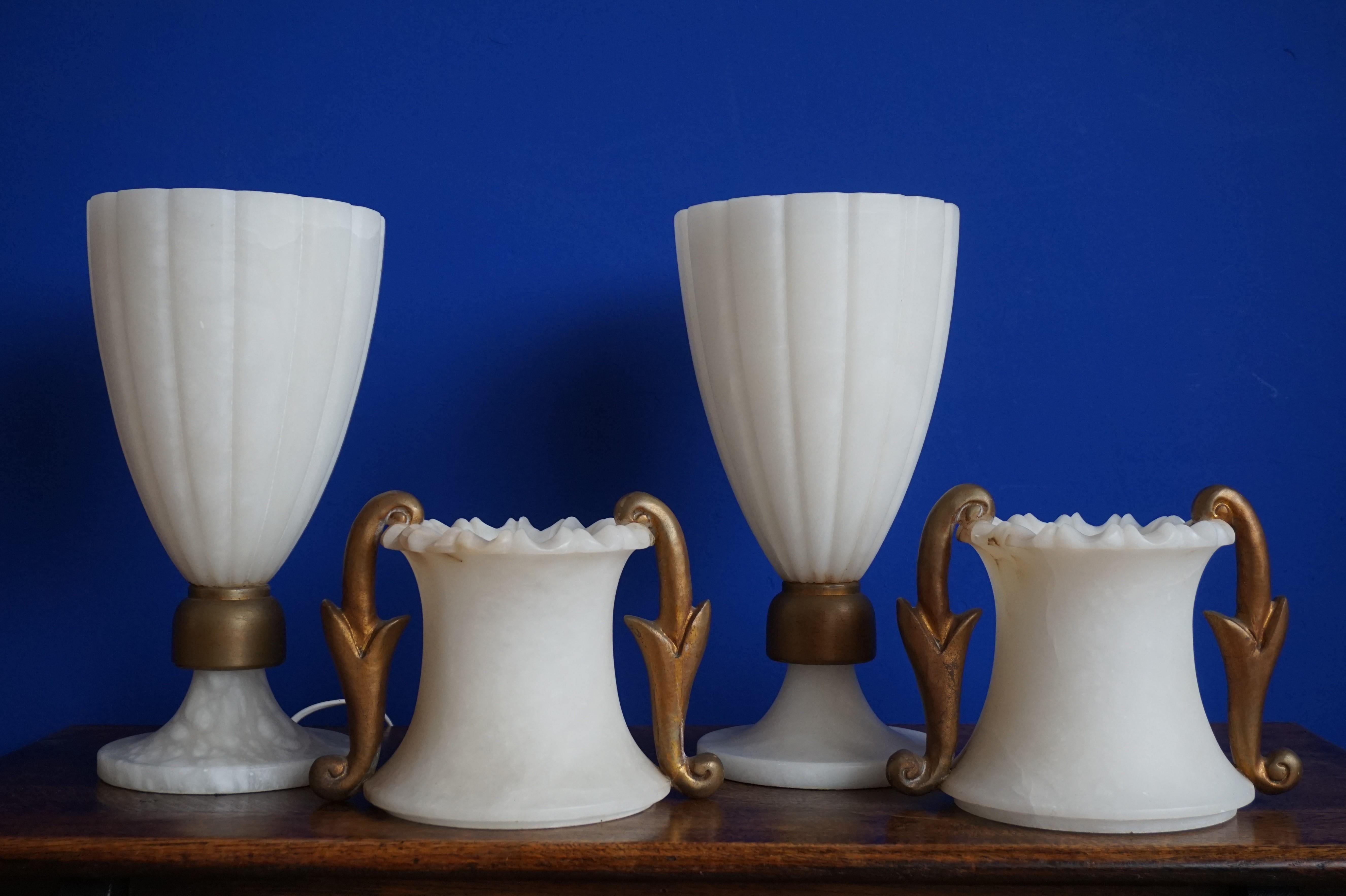 Rare & Large Pair of Hollywood Regency Handcrafted Alabaster Table Lamps, 1970s For Sale 7