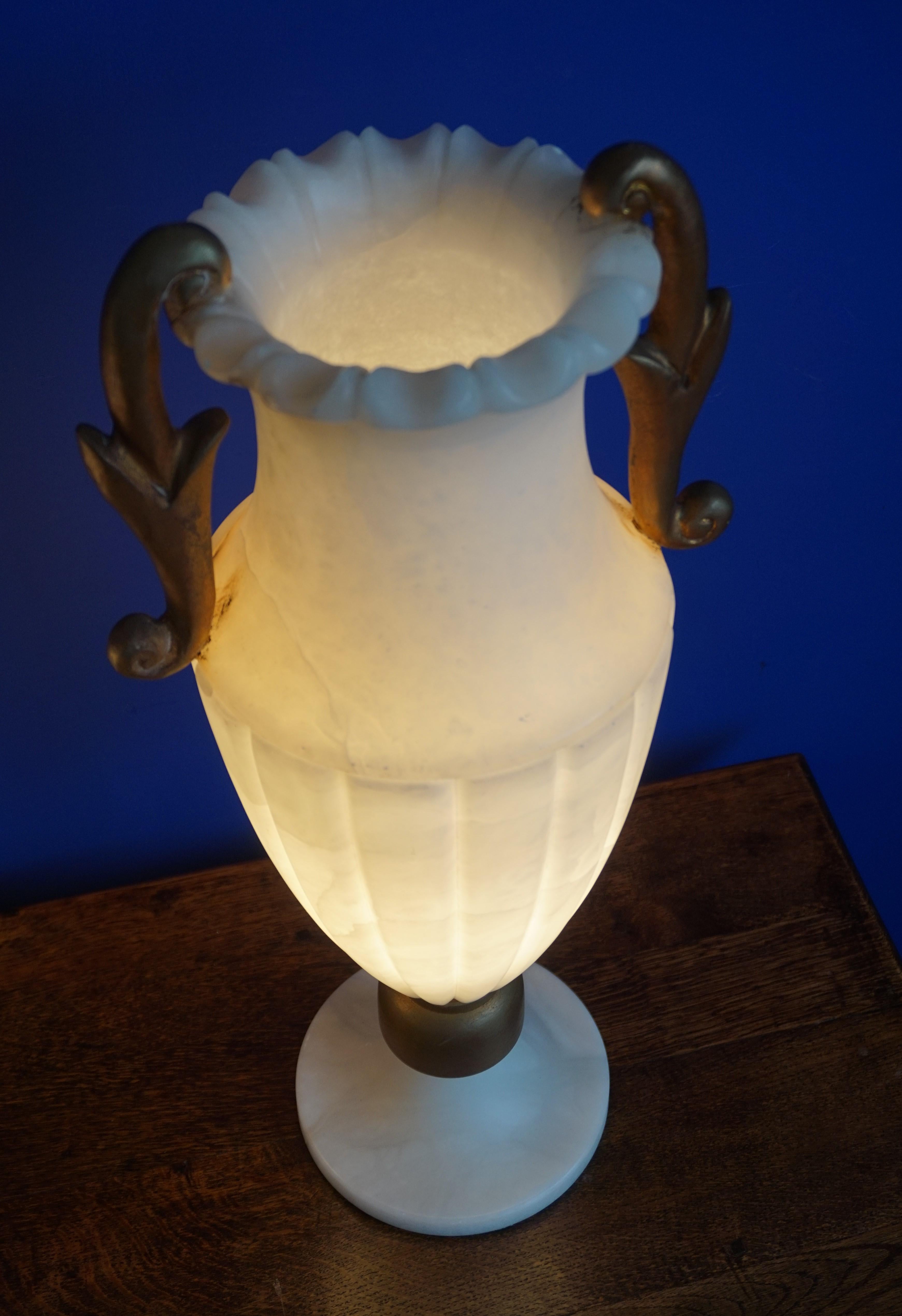 Rare & Large Pair of Hollywood Regency Handcrafted Alabaster Table Lamps, 1970s For Sale 11