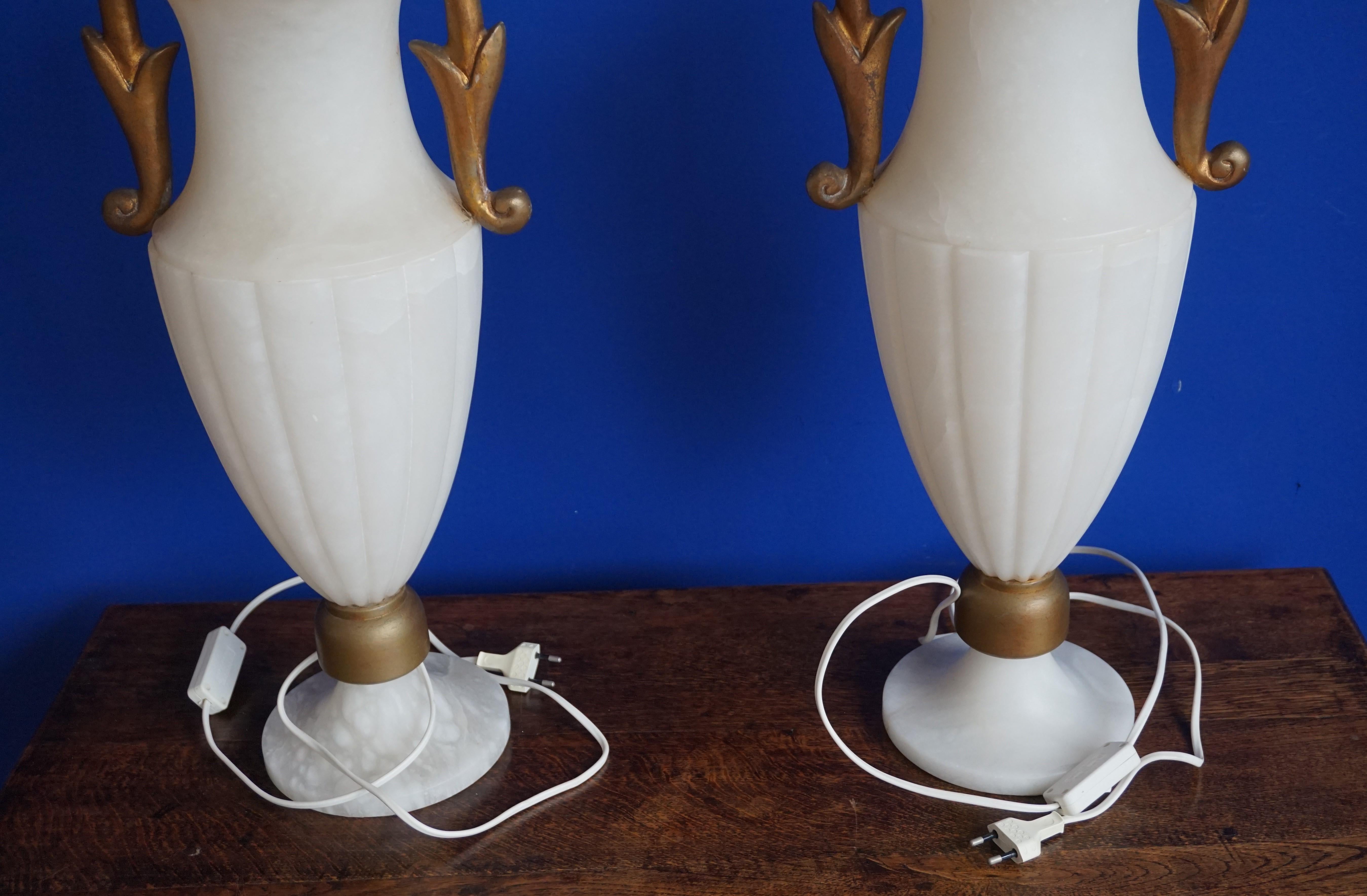 Rare & Large Pair of Hollywood Regency Handcrafted Alabaster Table Lamps, 1970s For Sale 13