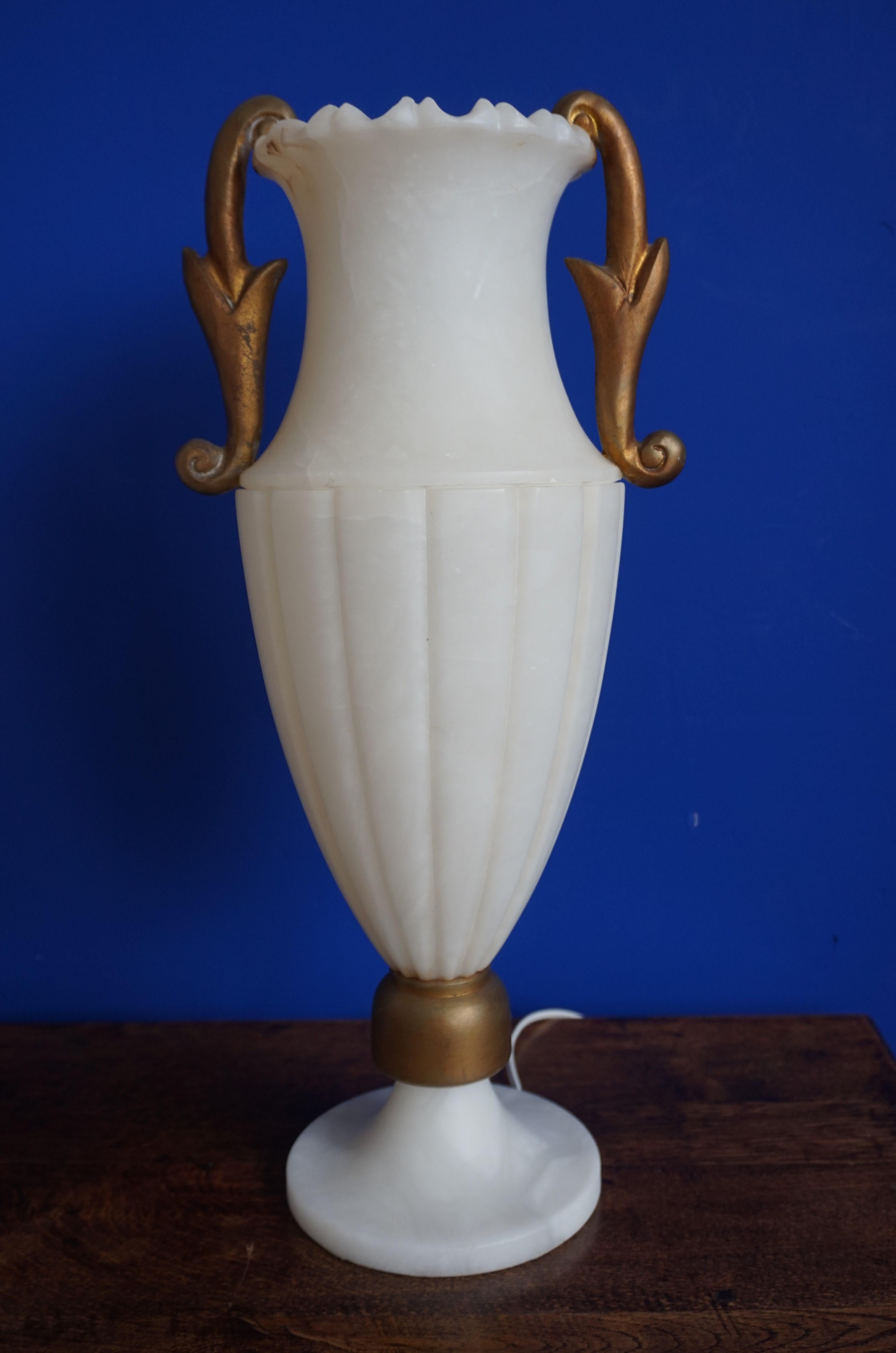 Rare & Large Pair of Hollywood Regency Handcrafted Alabaster Table Lamps, 1970s For Sale 1