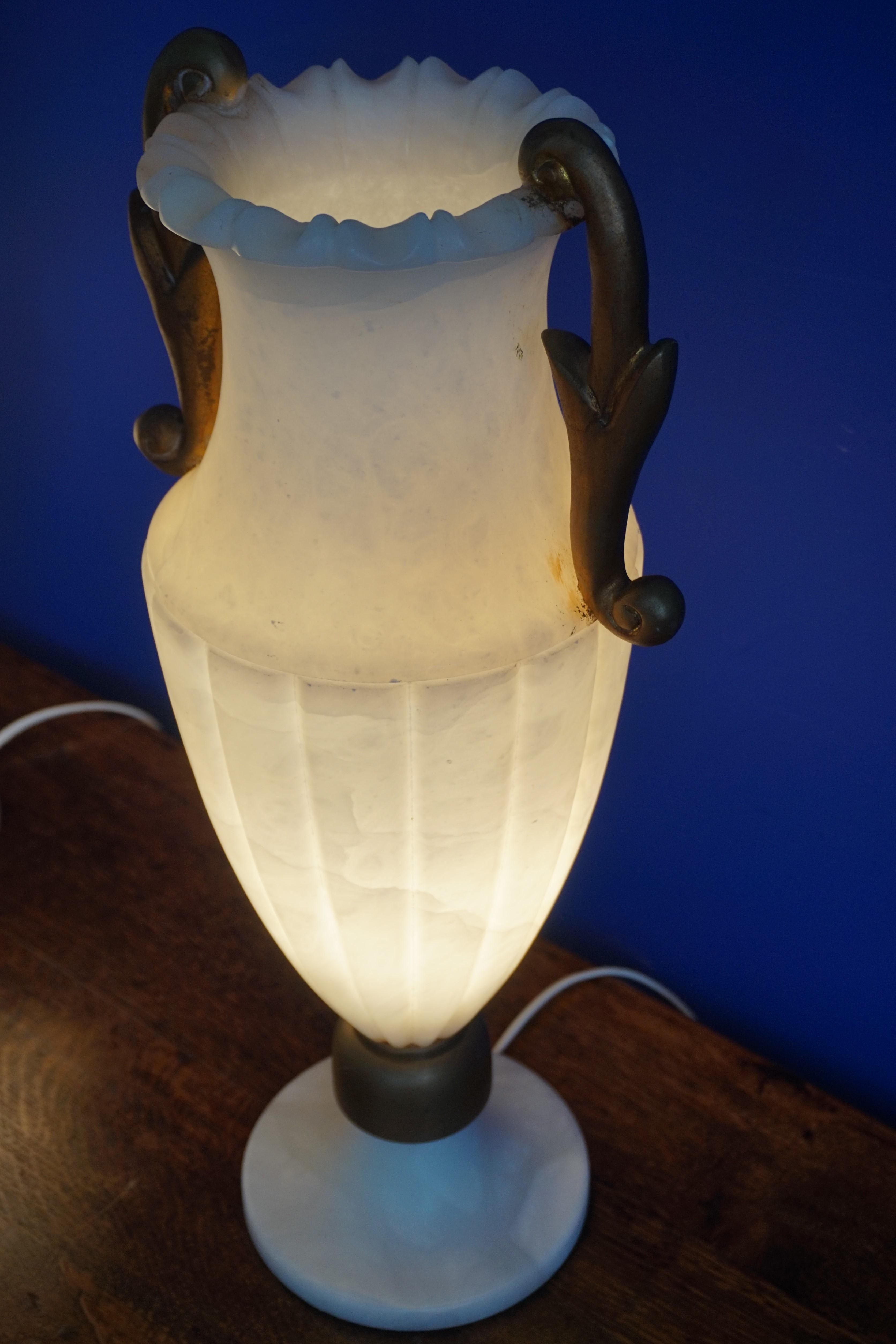Rare & Large Pair of Hollywood Regency Handcrafted Alabaster Table Lamps, 1970s For Sale 2