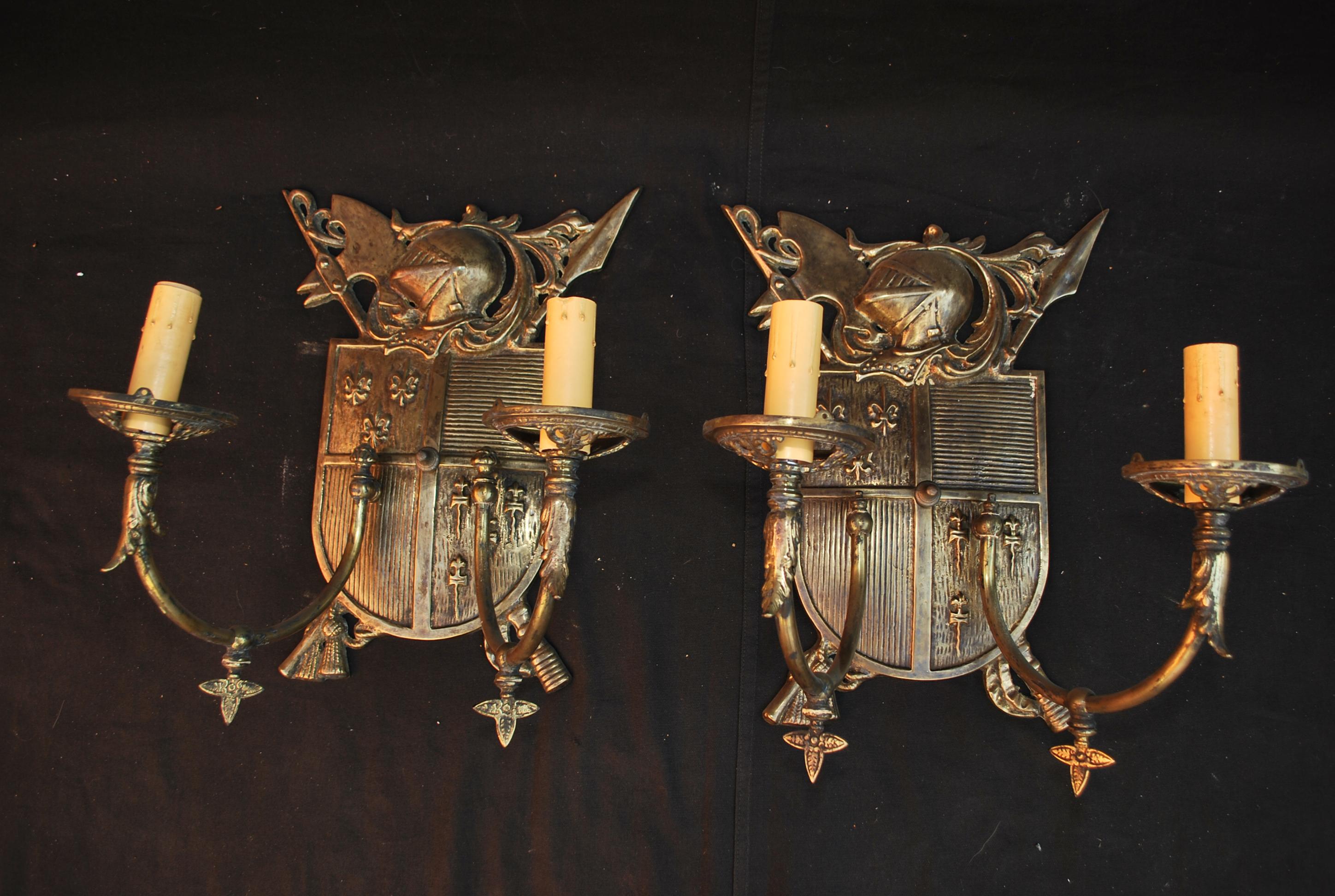 Rare Large Pair of Late 19th Century Solid Brass Sconces For Sale 6