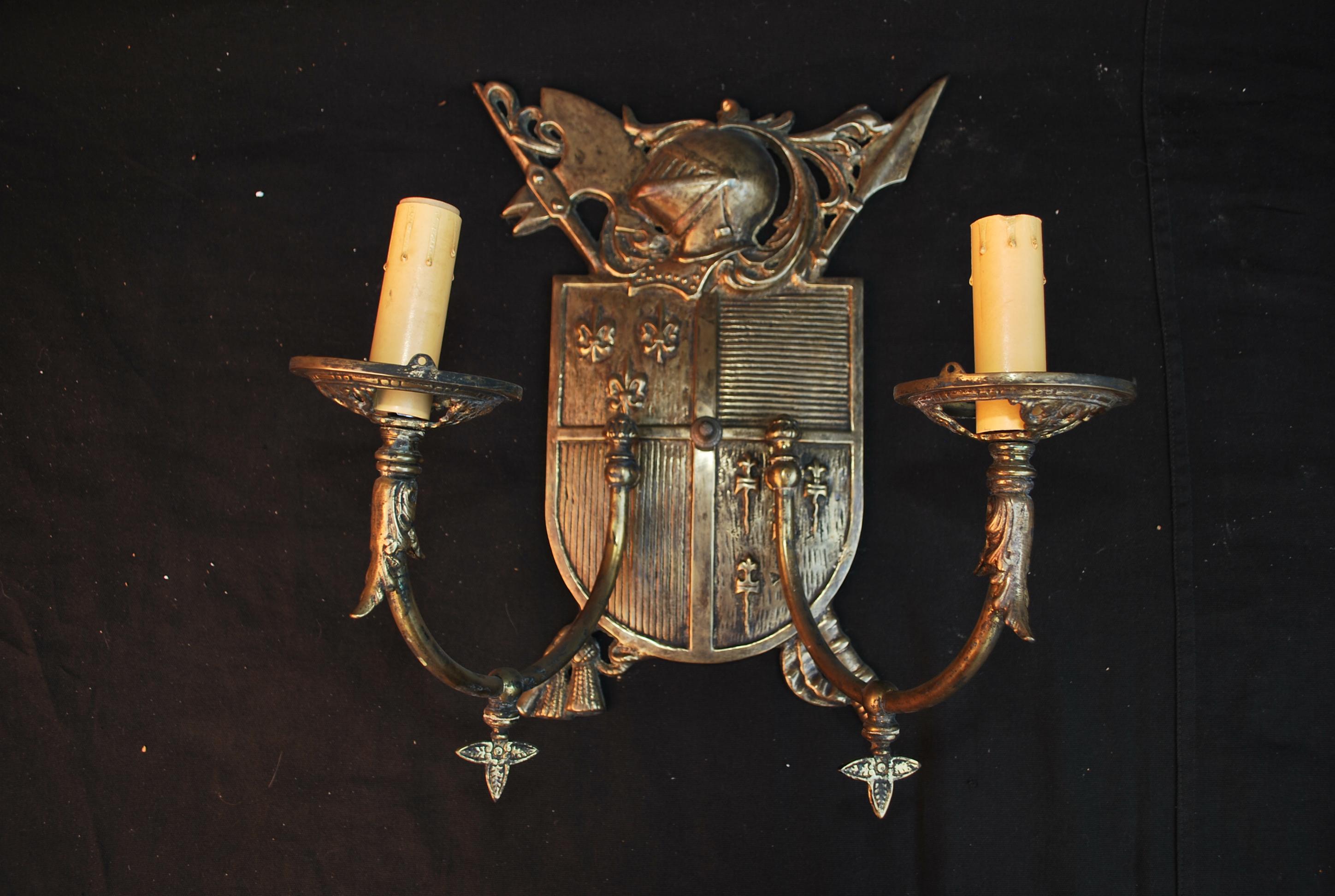 Rare Large Pair of Late 19th Century Solid Brass Sconces In Good Condition For Sale In Los Angeles, CA