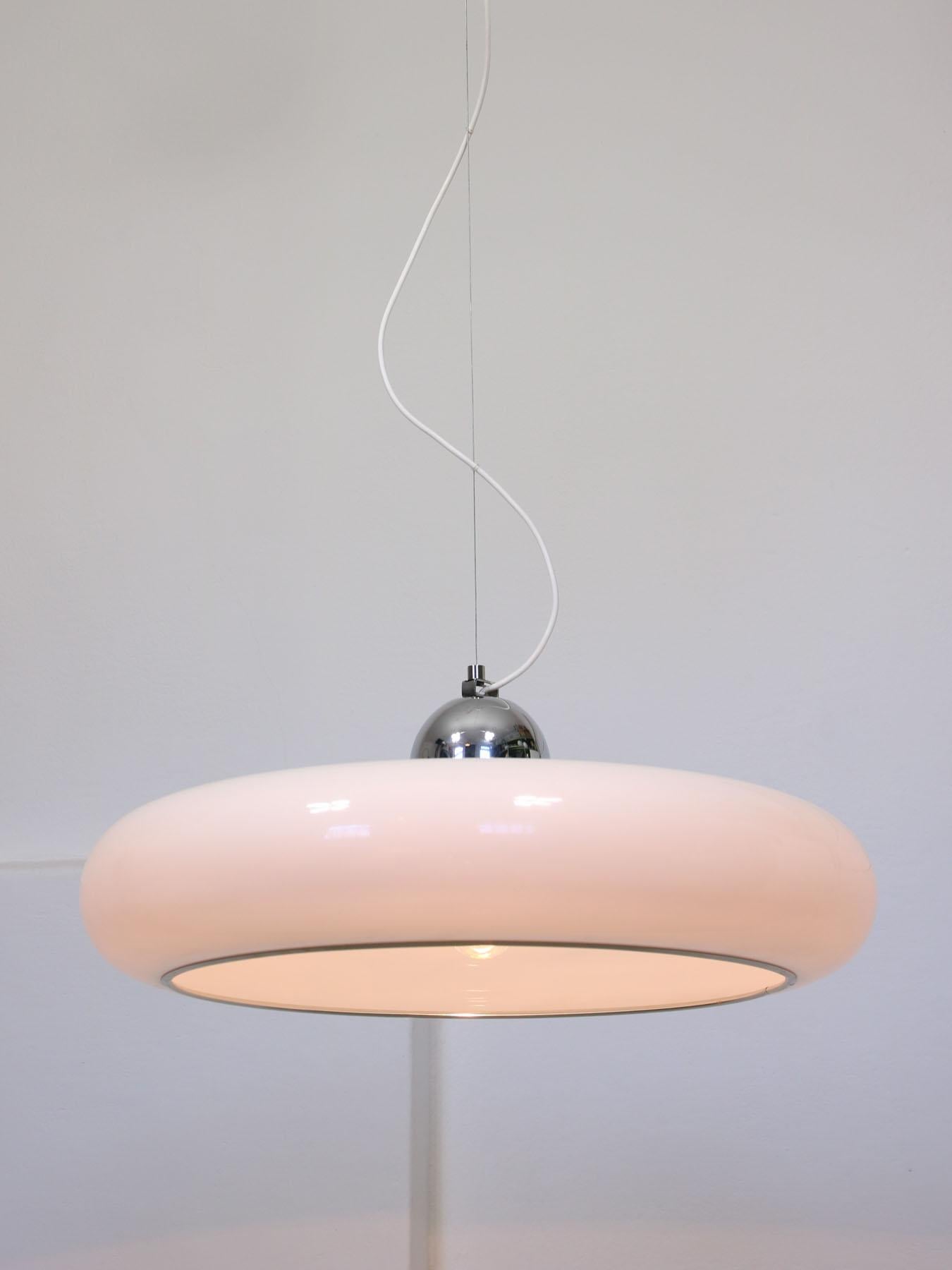 Plexiglass Rare Large Pendant Space-Age Guzzini Lamp, 70s For Sale