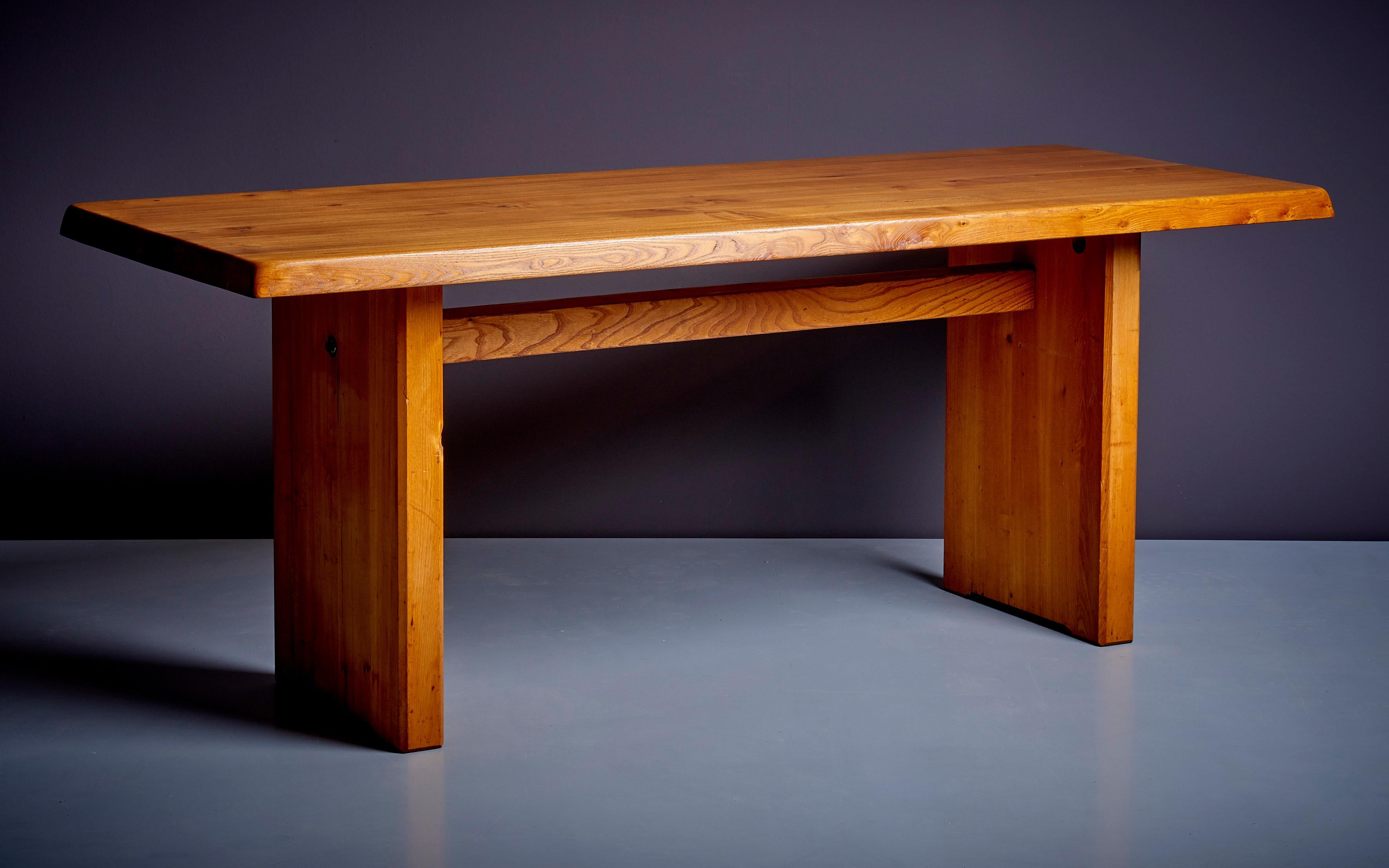 Rare Large Pierre Chapo T14C Dining Table in Elmwood, France, 1970s #1 1