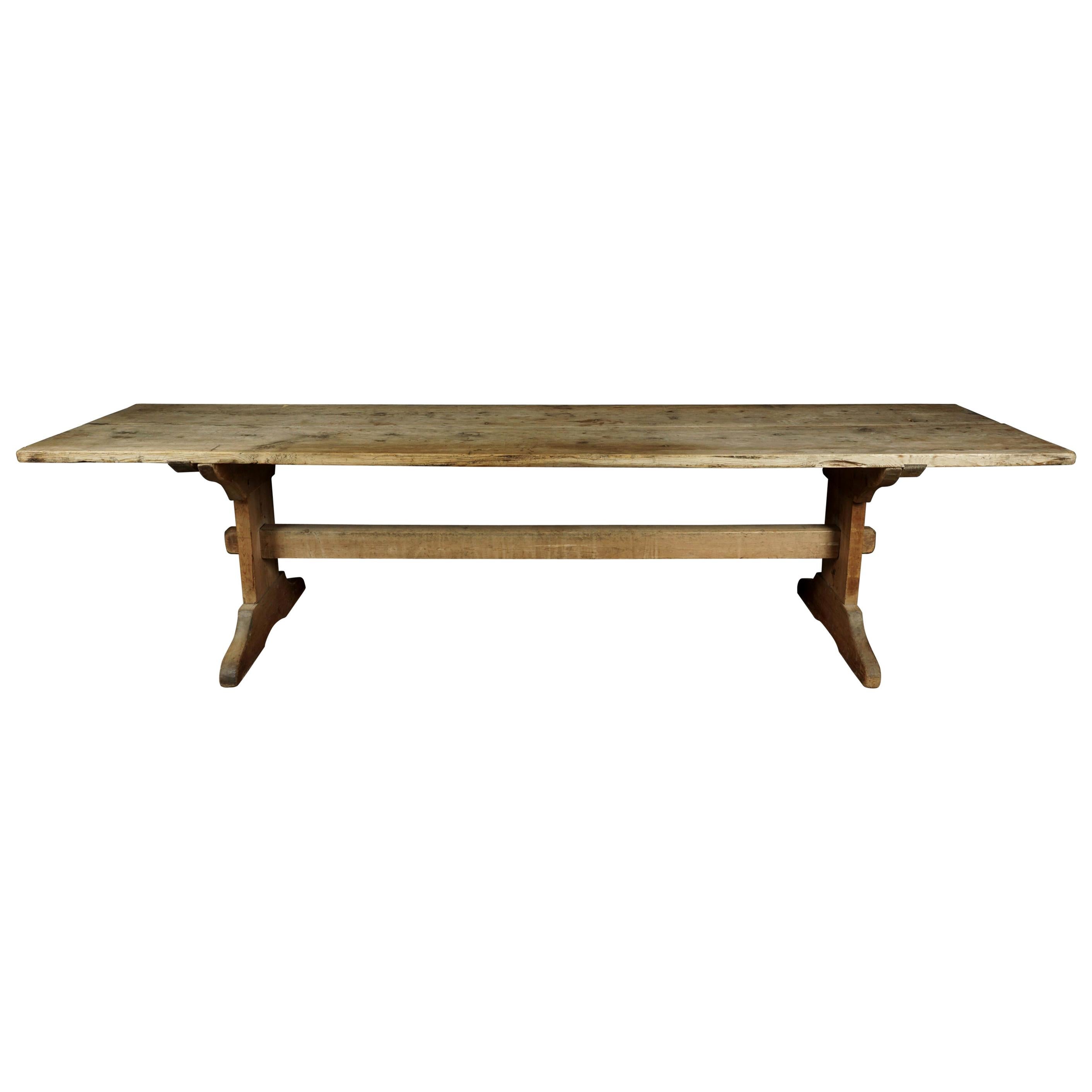 Rare Large Pine Bockbord Dining Table from Norway, circa 1800