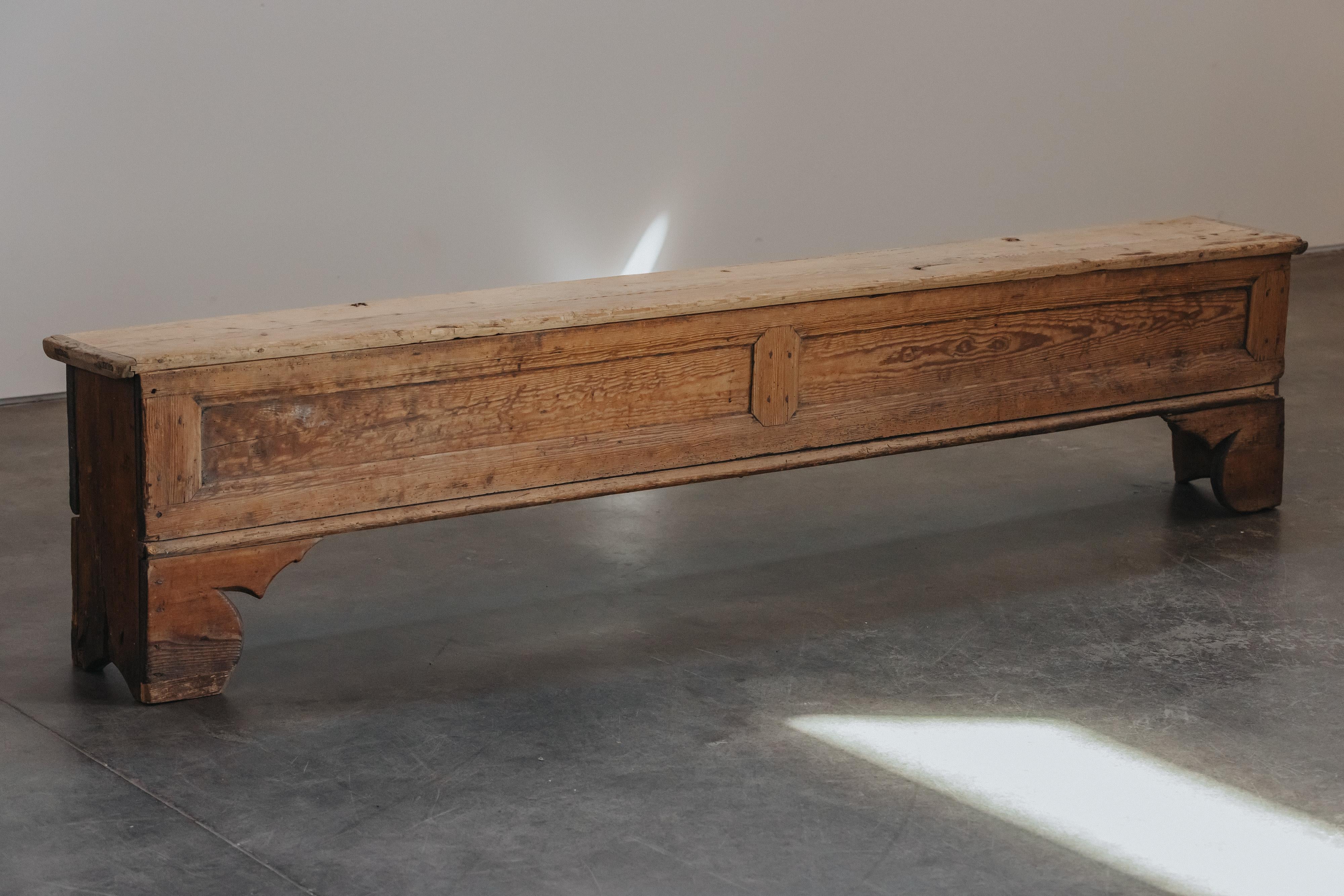 European Rare Large Pine Primitive Bench From Norway, Circa 1750 For Sale