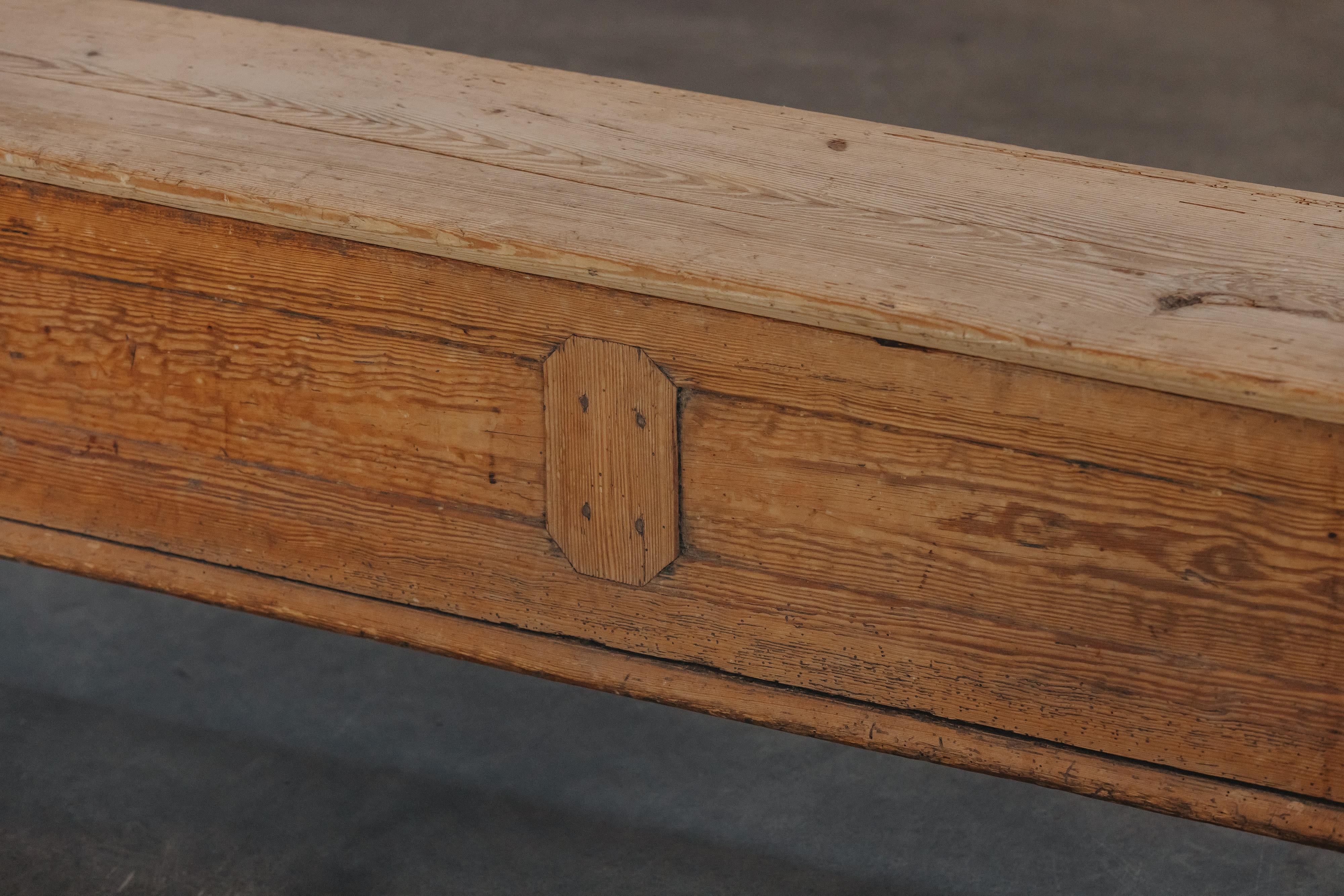 Mid-18th Century Rare Large Pine Primitive Bench From Norway, Circa 1750 For Sale