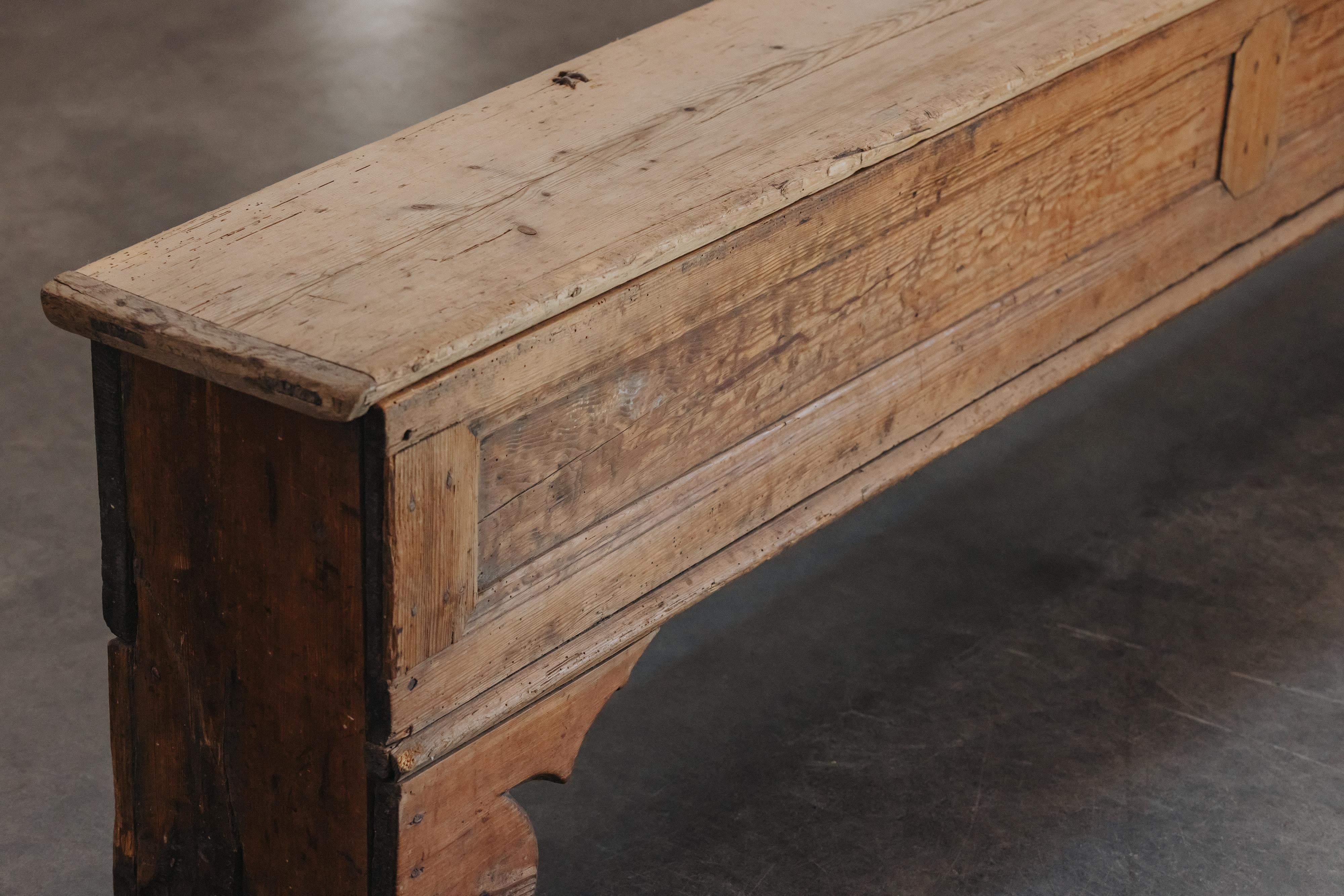 Rare Large Pine Primitive Bench From Norway, Circa 1750 For Sale 4